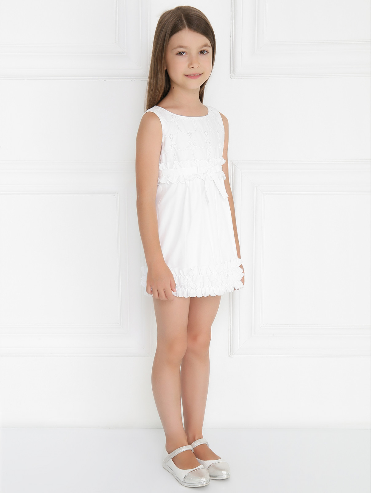 Платье из хлопка с рюшами I Pinco Pallino  –  Модель Общий вид  – Цвет:  Белый