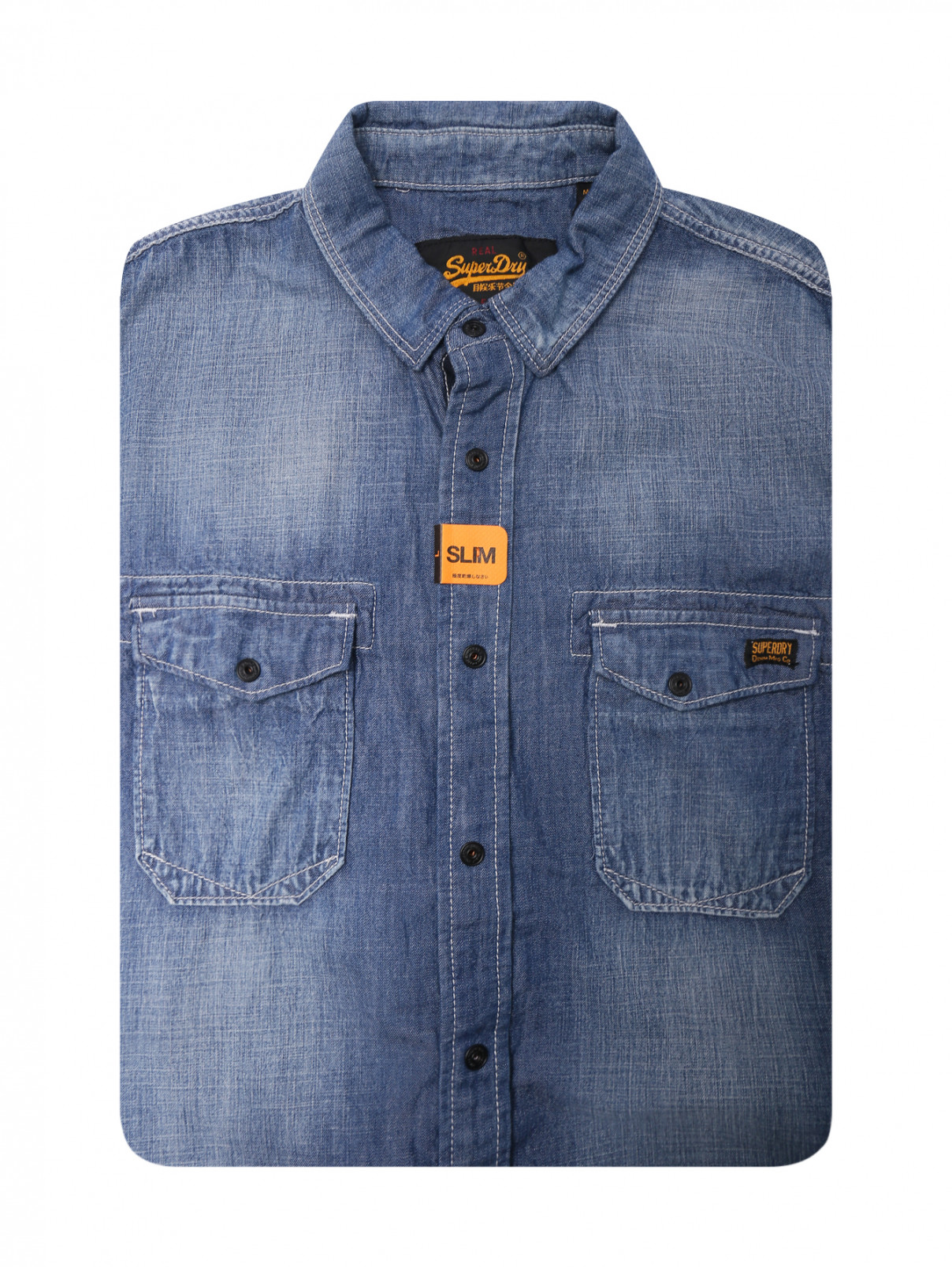 Рубашка из денима с короткими рукавами SuperDry  –  Общий вид  – Цвет:  Синий