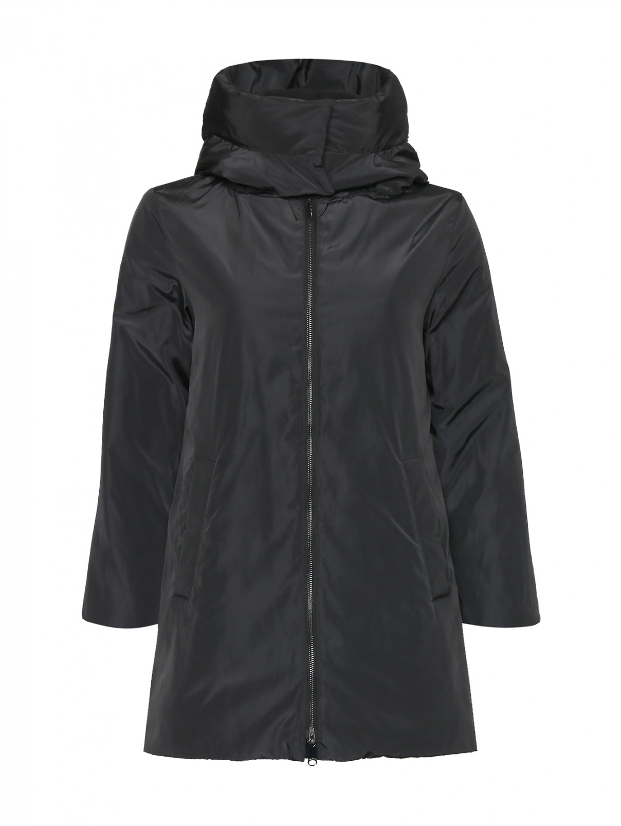 Куртка на молнии с карманами и капюшоном Max&Co  –  Общий вид  – Цвет:  Черный