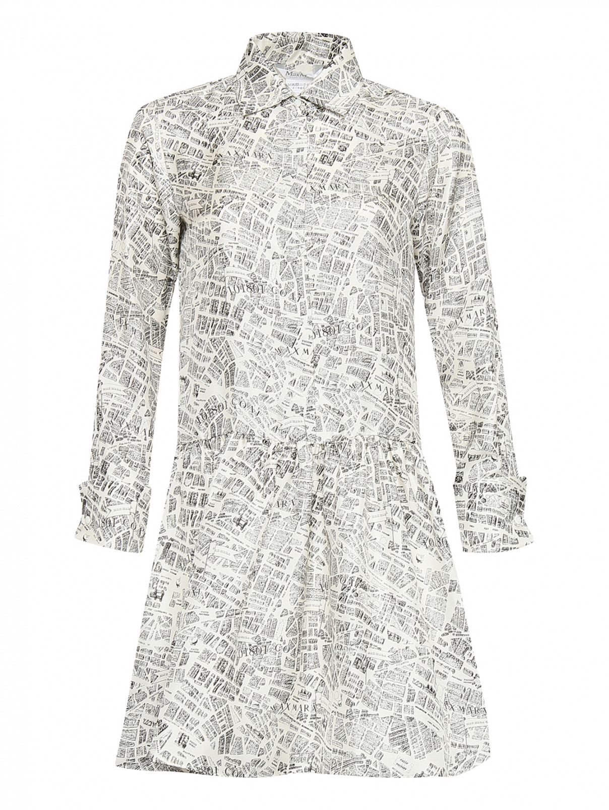 Платье из шелка с узором Max Mara  –  Общий вид  – Цвет:  Белый