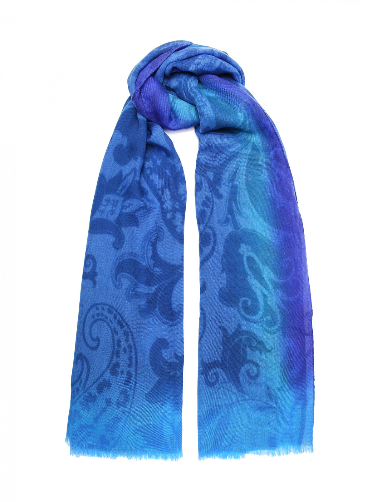 Шарф из кашемира с узором Etro  –  Общий вид  – Цвет:  Синий