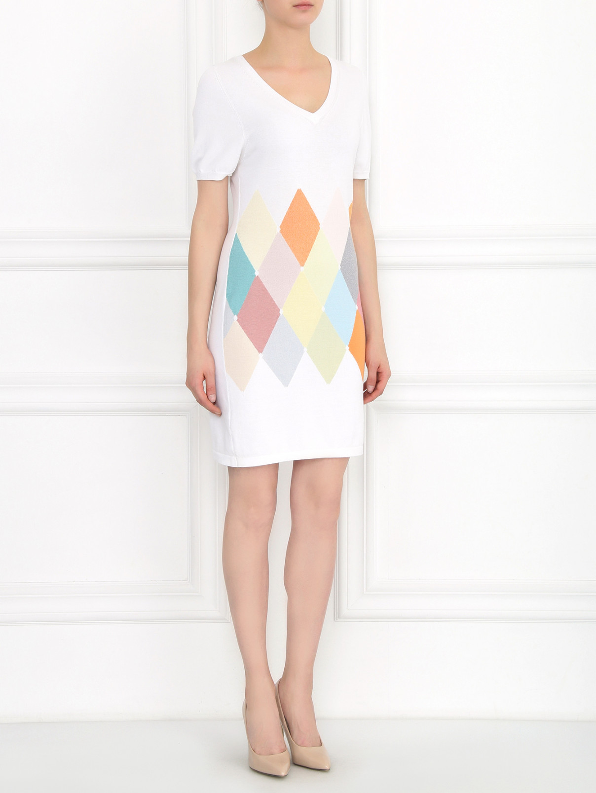 Платье из хлопка с узором "ромб" Ballantyne  –  Модель Общий вид  – Цвет:  Белый