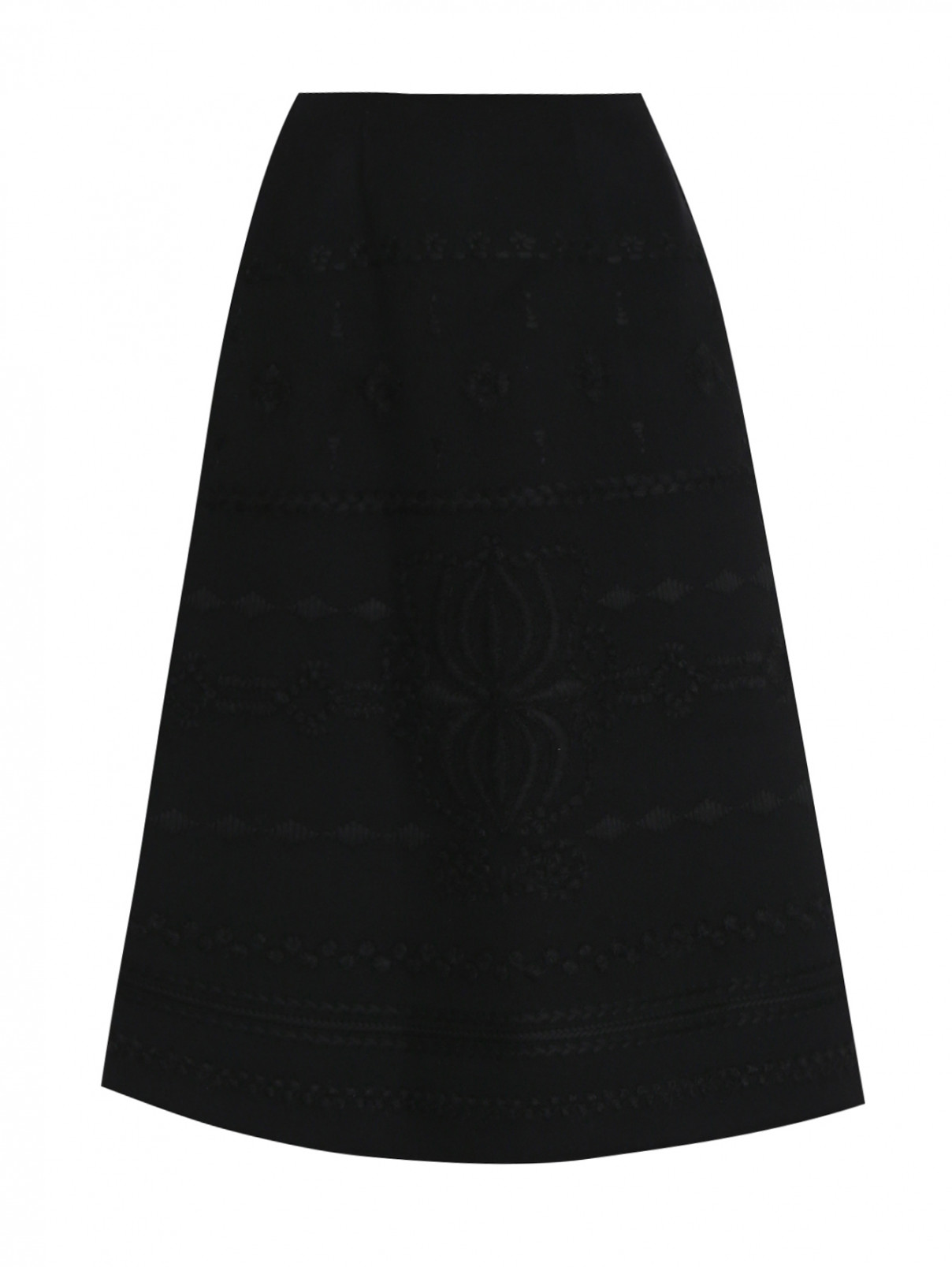 Юбка миди из шерсти с вышивкой Ermanno Scervino  –  Общий вид  – Цвет:  Черный