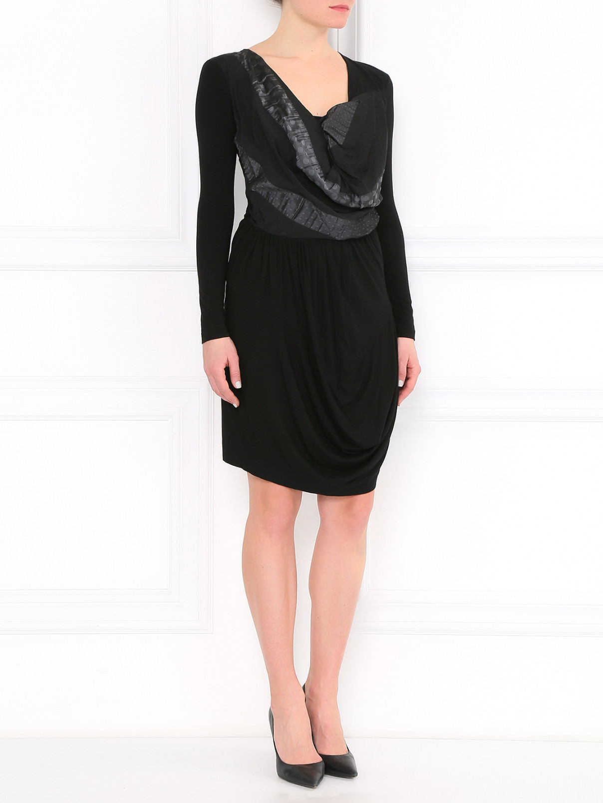 Платье асимметричного кроя с контрастной вставкой Isola Marras  –  Модель Общий вид  – Цвет:  Черный