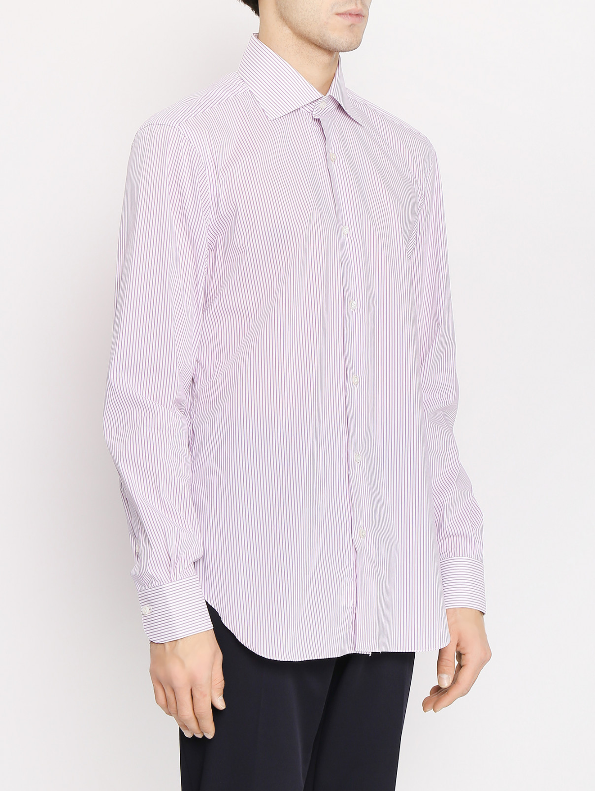 Рубашка из хлопка с узором "полоска" Barba Napoli  –  МодельВерхНиз  – Цвет:  Фиолетовый