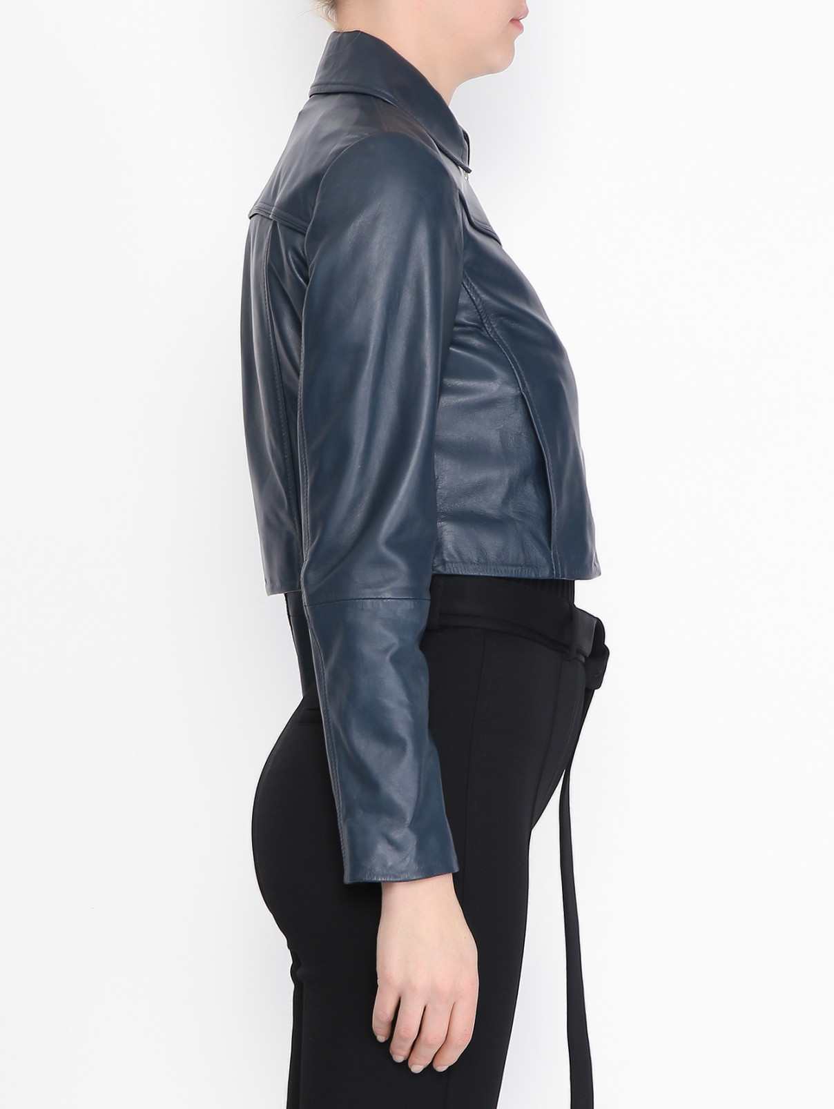 Укороченная куртка из кожи на молнии Max&Co  –  МодельВерхНиз2  – Цвет:  Синий
