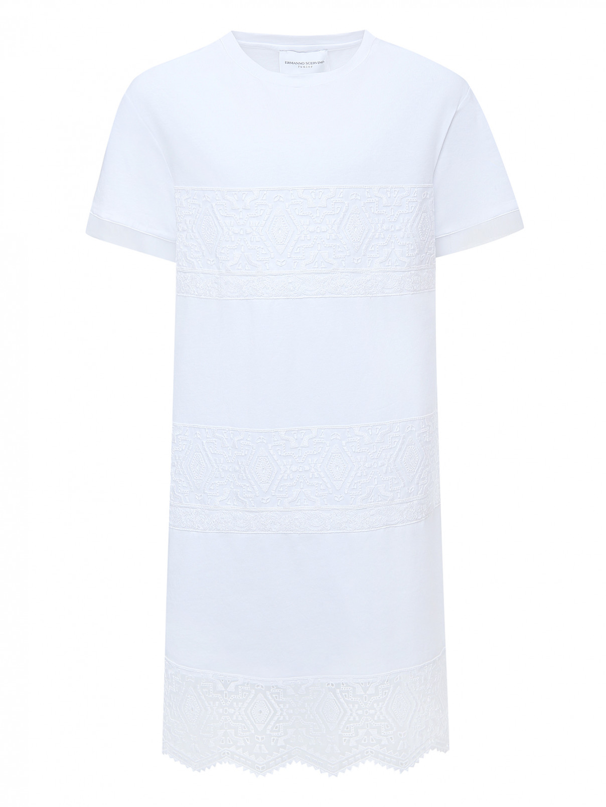 Трикотажное платье с кружевной отделкой Ermanno Scervino Junior  –  Общий вид  – Цвет:  Белый