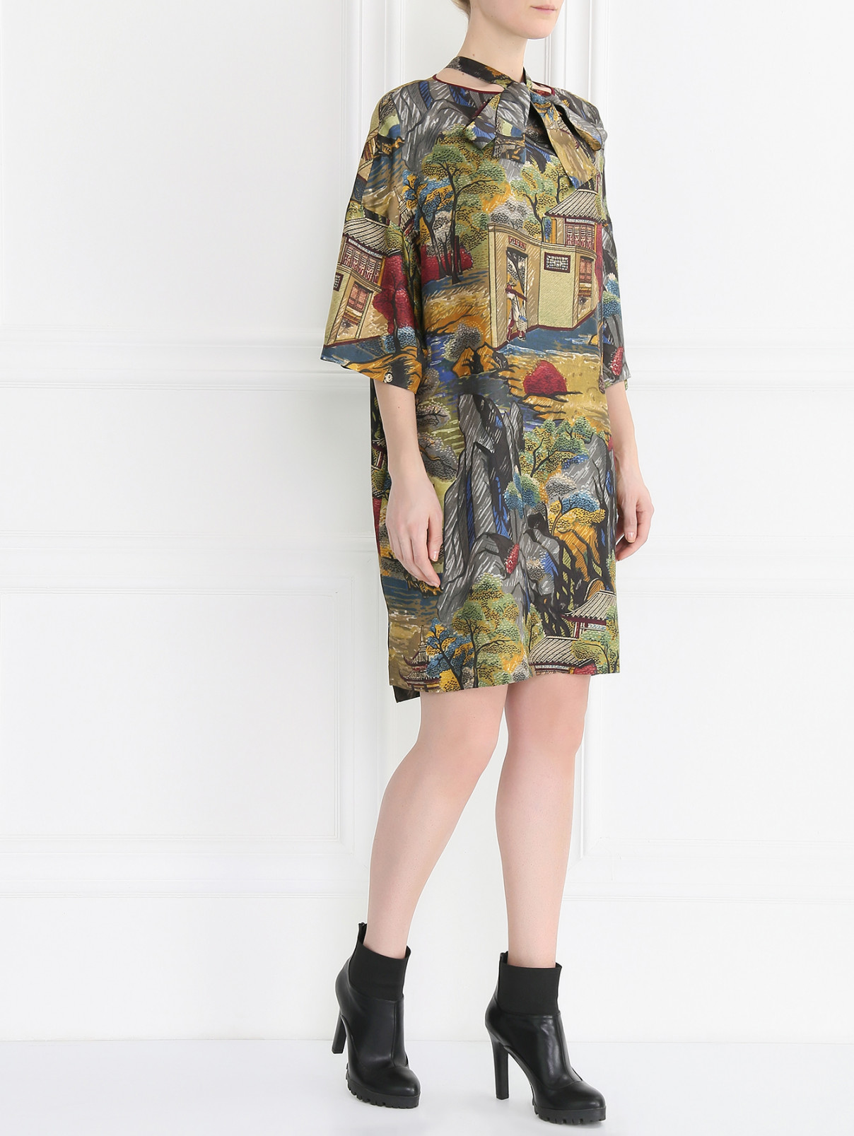Платье-мини из шелка с узором Antonio Marras  –  Модель Общий вид  – Цвет:  Узор