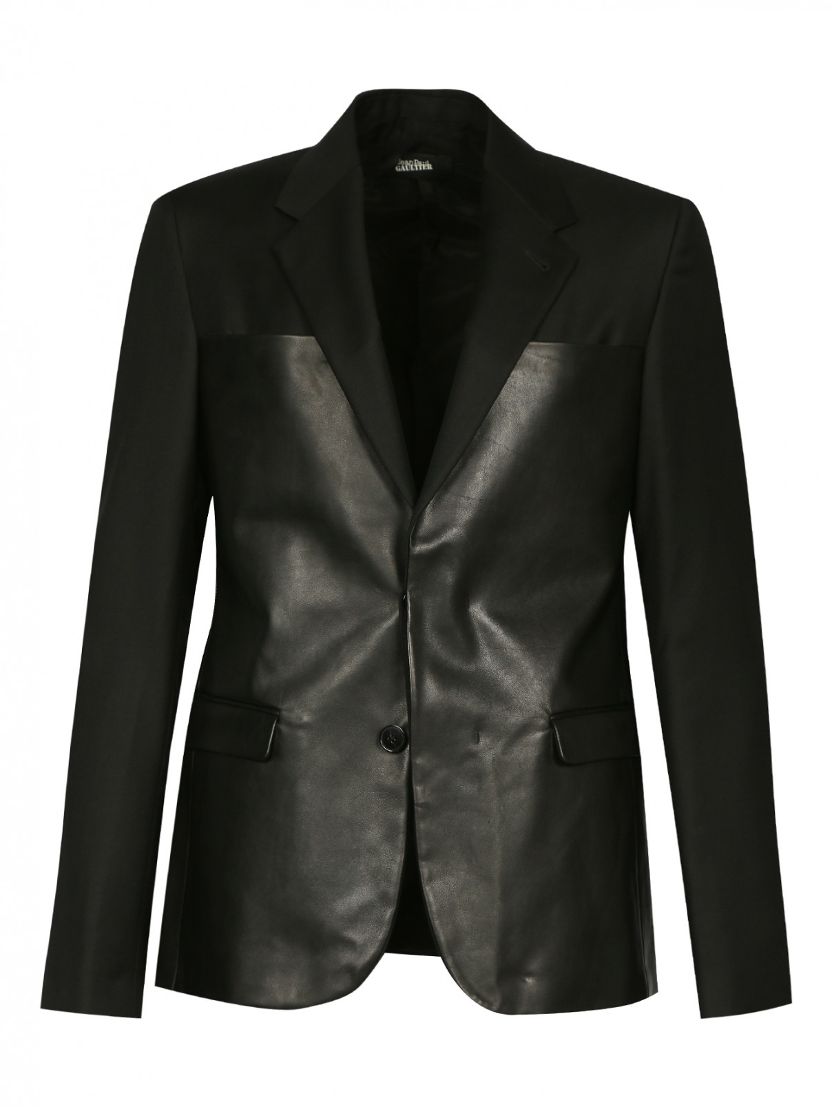 Пиджак из шерсти с кожаными вставками Jean Paul Gaultier  –  Общий вид  – Цвет:  Черный