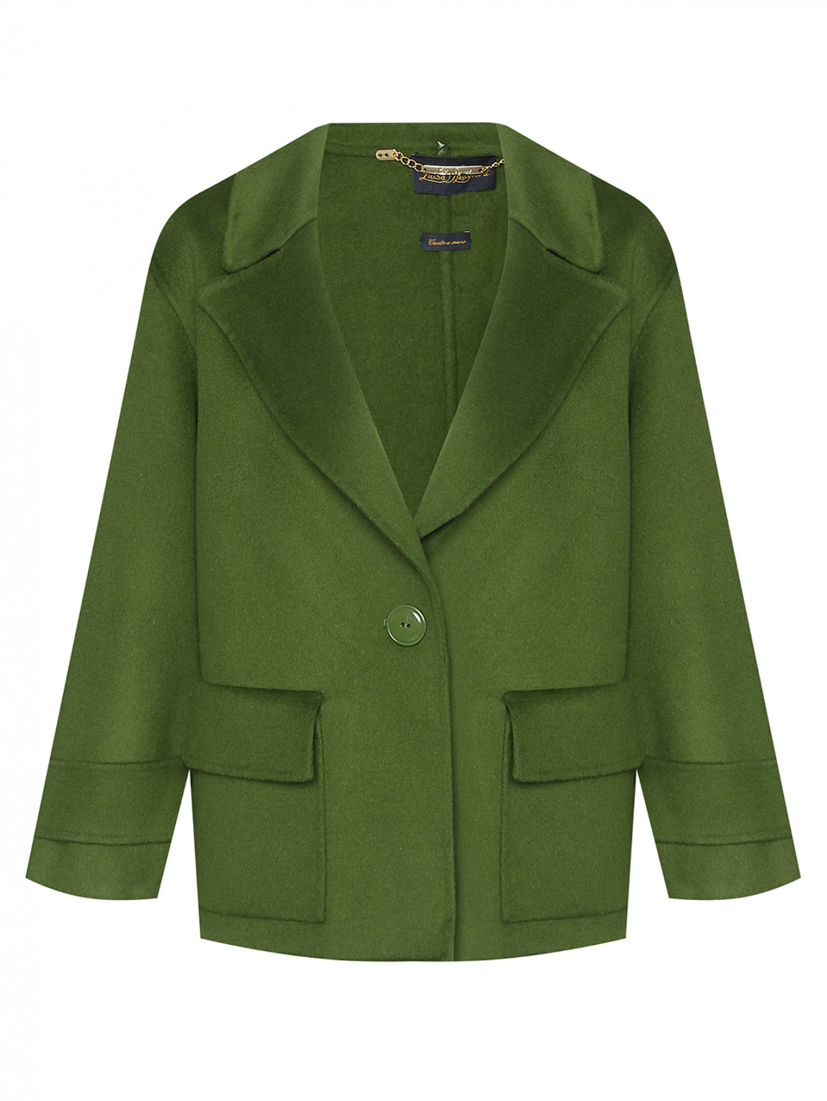 Полупальто из шерсти с карманами Luisa Spagnoli  –  Общий вид  – Цвет:  Зеленый