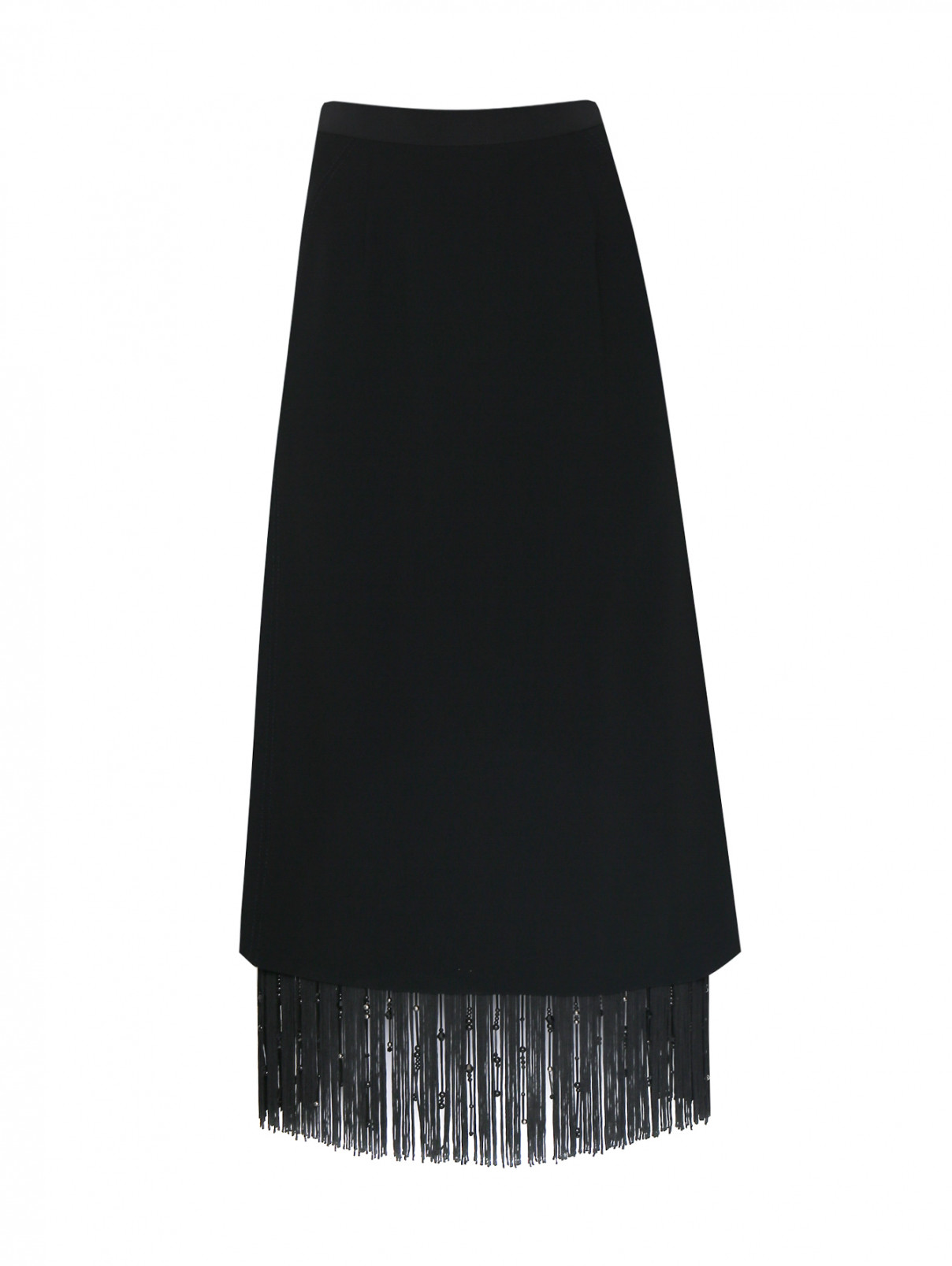 Юбка-миди декорированная бахромой Dorothee Schumacher  –  Общий вид  – Цвет:  Черный