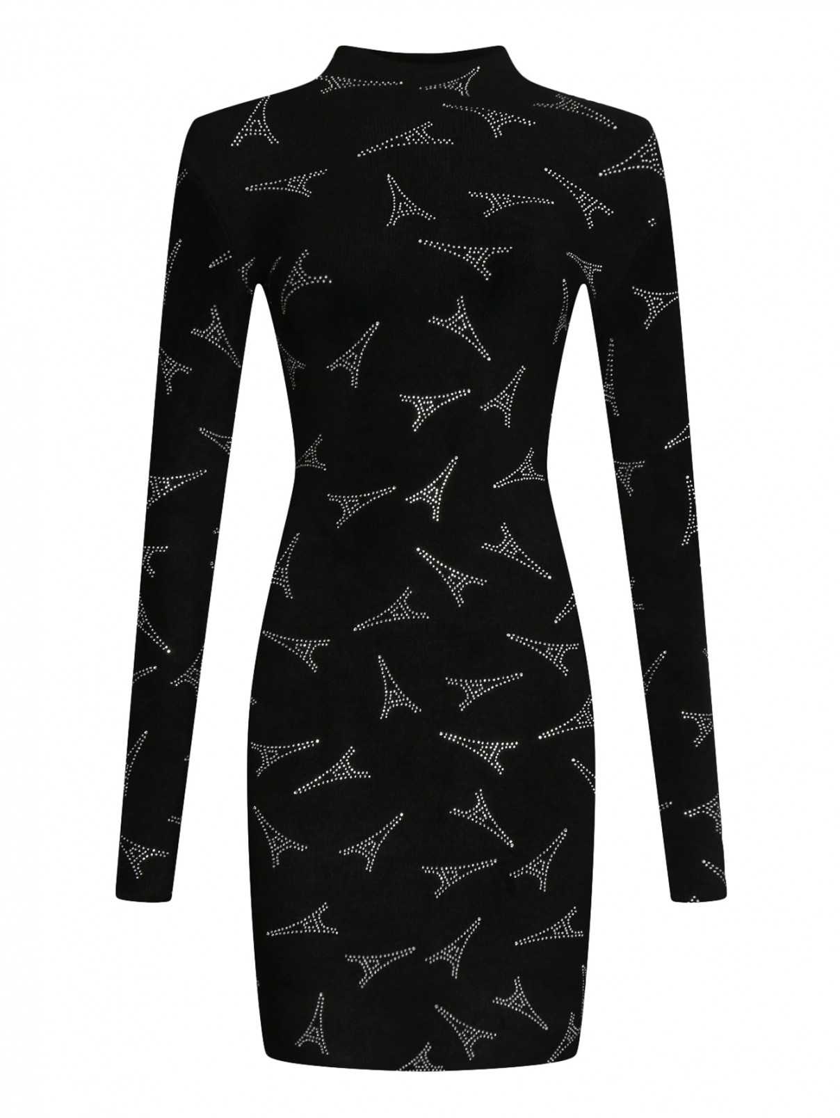 Трикотажное платье с апликациями из страз Balenciaga  –  Общий вид  – Цвет:  Черный