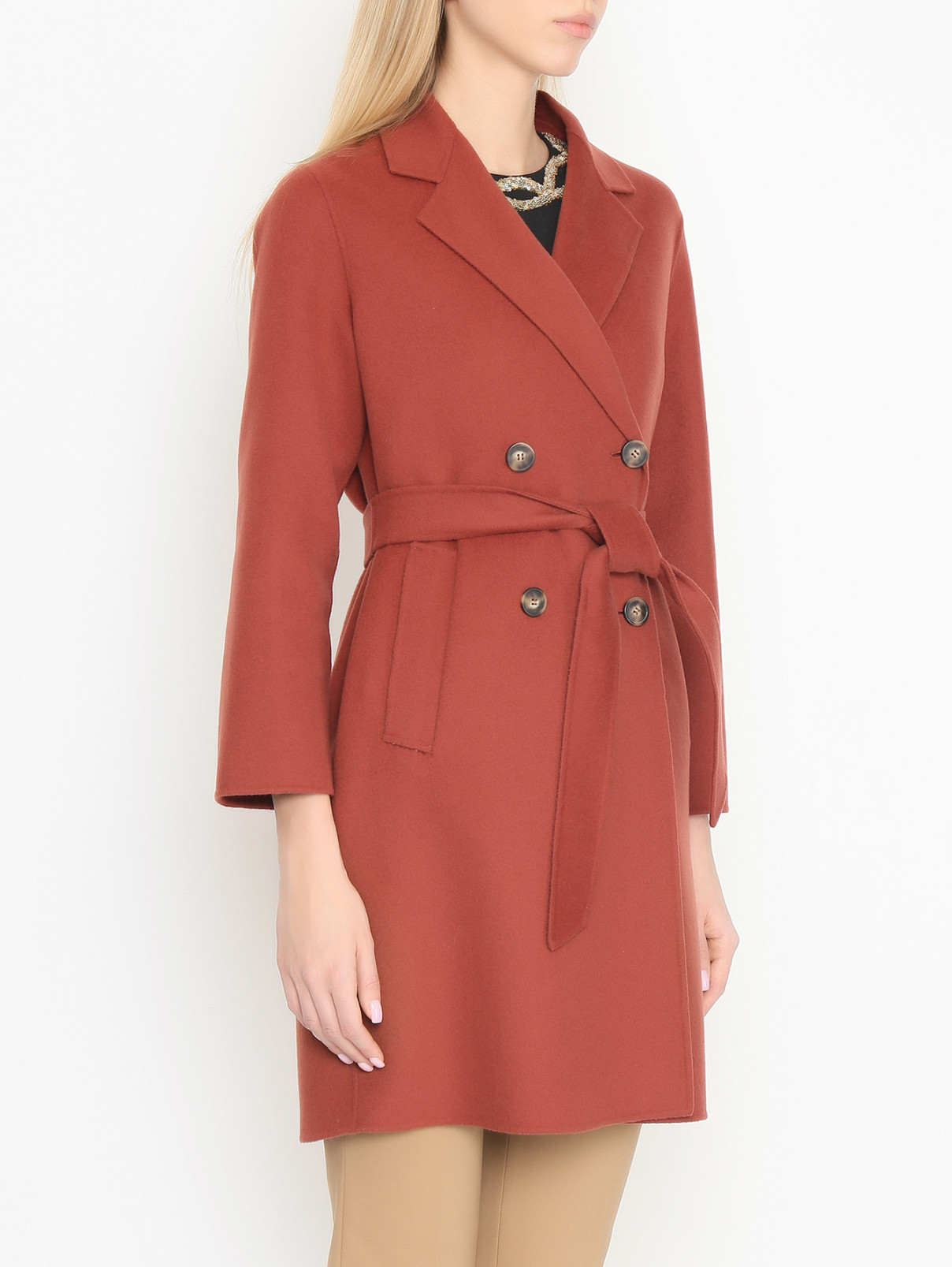 Пальто двубортное из шерсти Weekend Max Mara  –  МодельВерхНиз  – Цвет:  Оранжевый