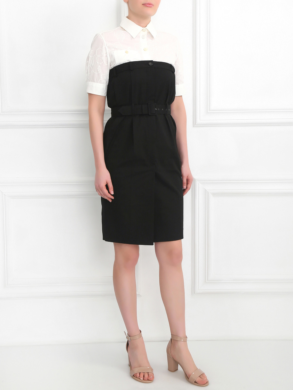 Платье из хлопка с поясом Jean Paul Gaultier  –  Модель Общий вид  – Цвет:  Черный