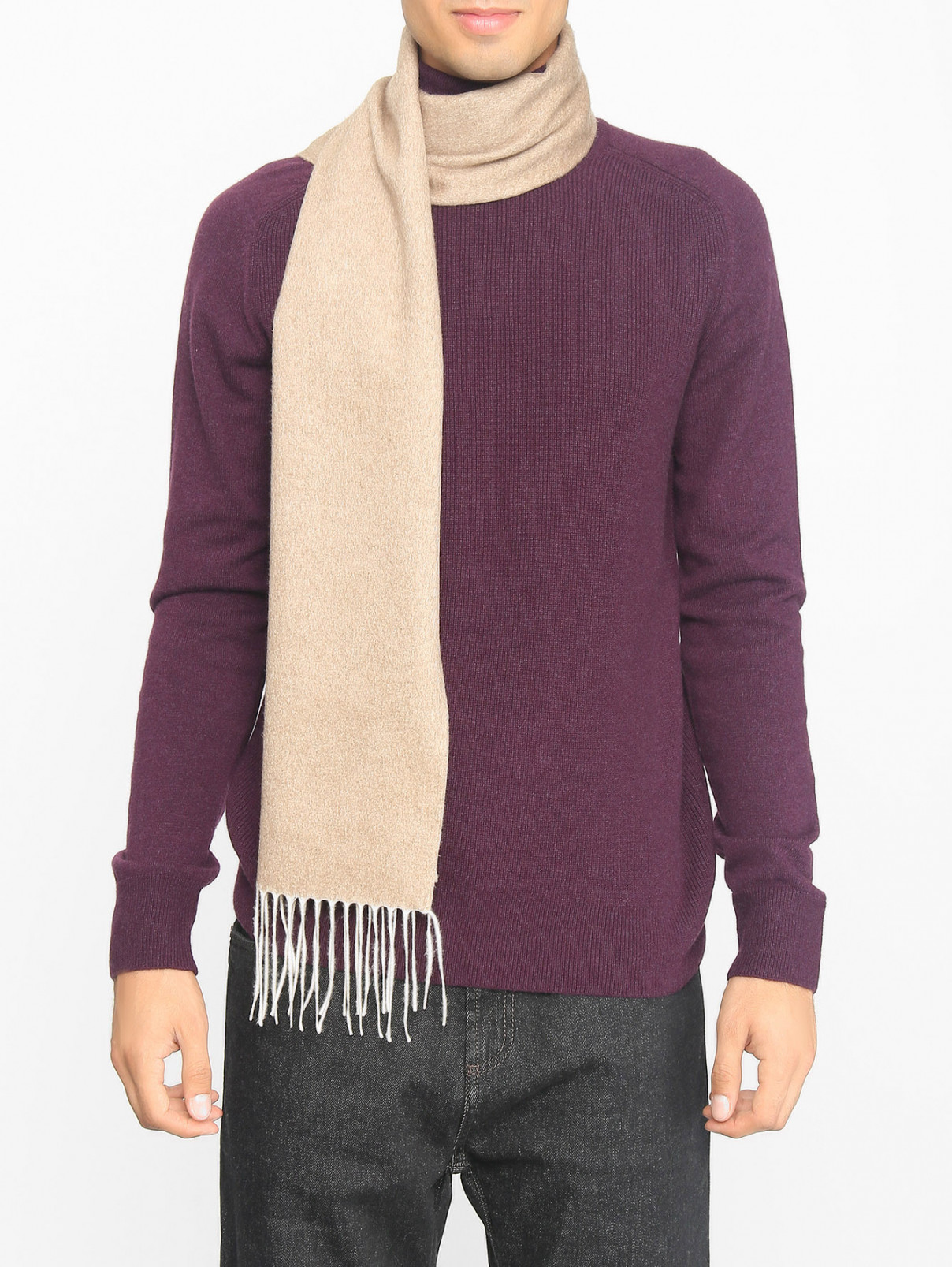 Однотонный шарф из шелка и кашемира Piacenza Cashmere 1733  –  МодельОбщийВид  – Цвет:  Бежевый