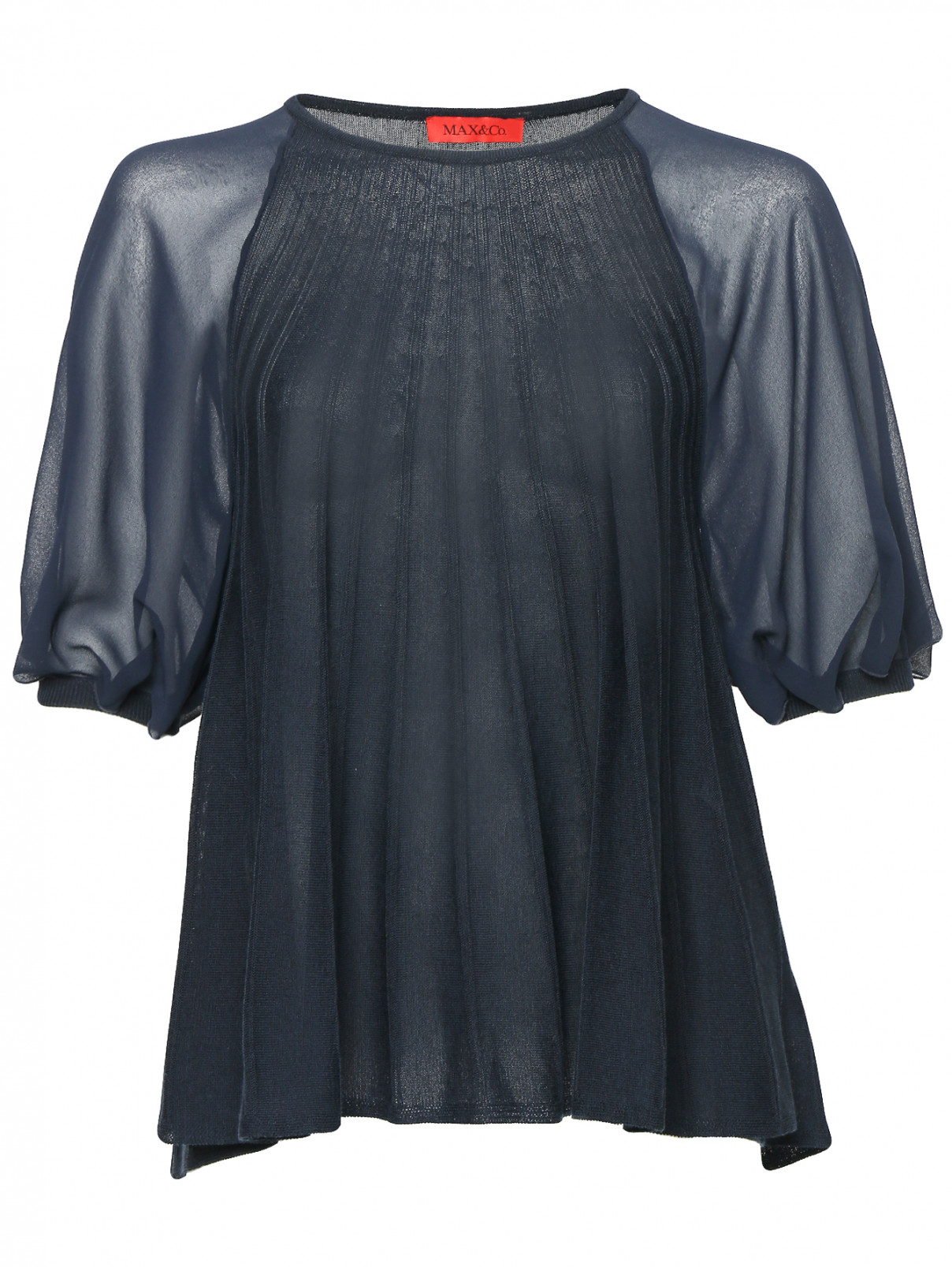 Блуза свободного кроя с короткими рукавами Max&Co  –  Общий вид  – Цвет:  Синий