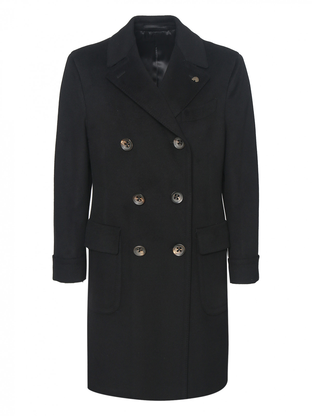 Двубортное пальто из кашемира Gabriele Pasini  –  Общий вид  – Цвет:  Черный