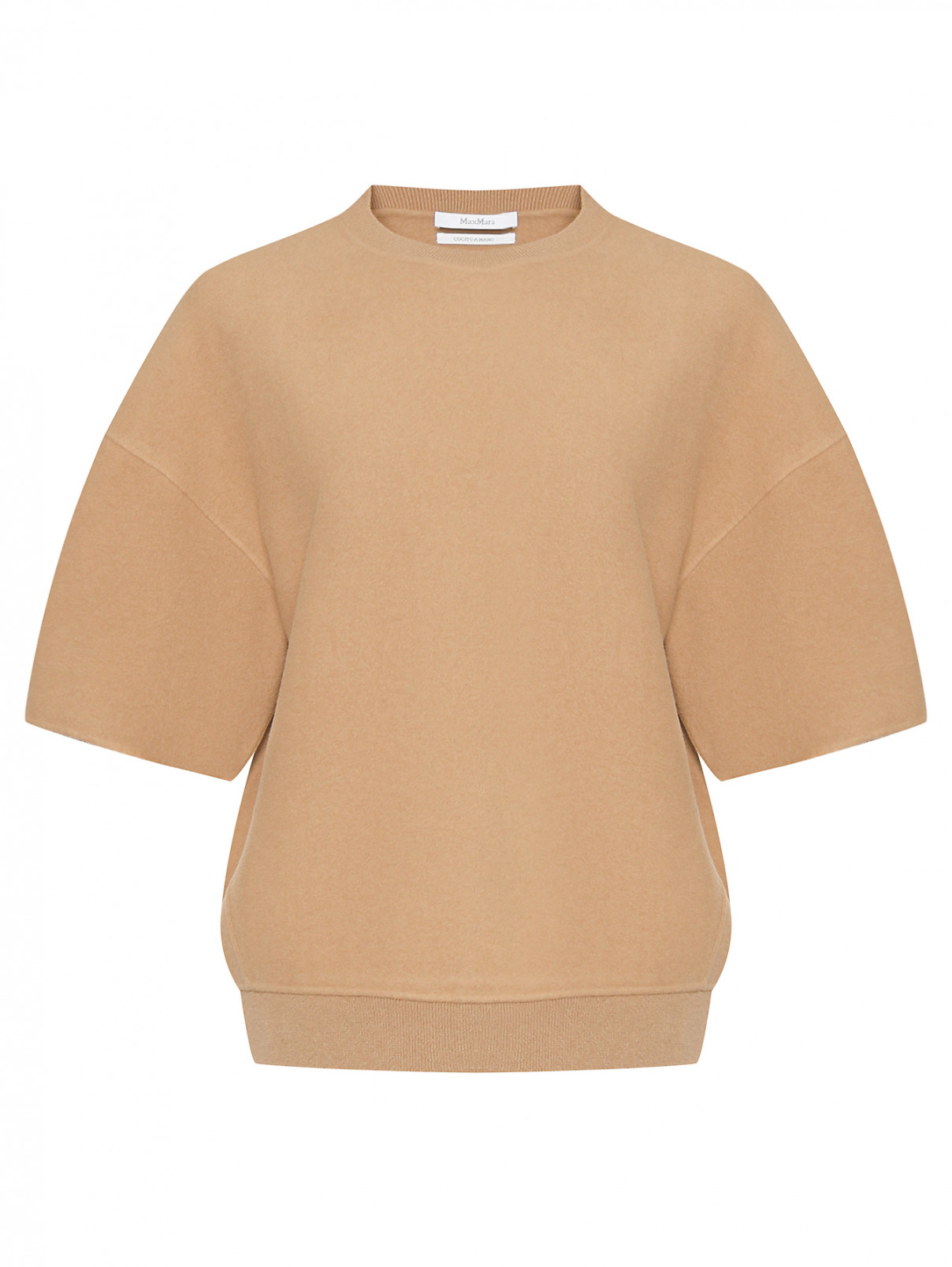 Толстовка из шерсти и кашемира с короткими рукавами Max Mara  –  Общий вид  – Цвет:  Бежевый