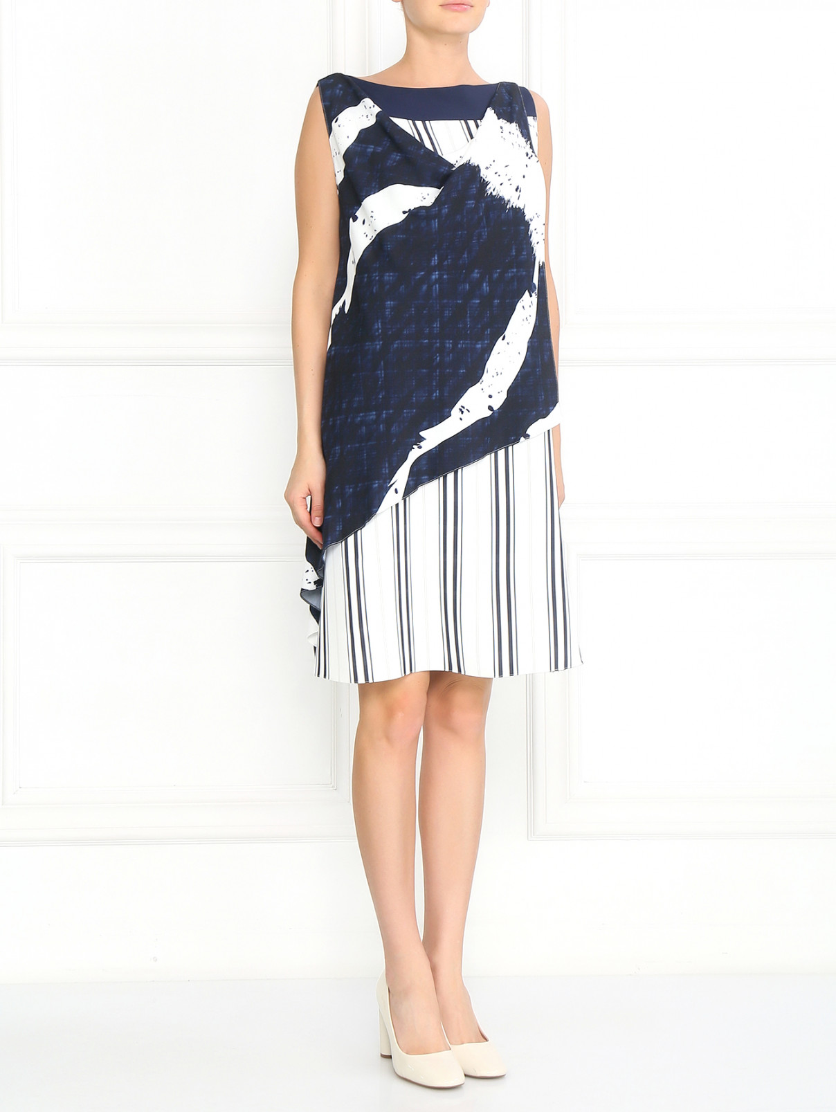 Платье прямого фасона с запахом и узором "полоска" Antonio Marras  –  Модель Общий вид  – Цвет:  Белый