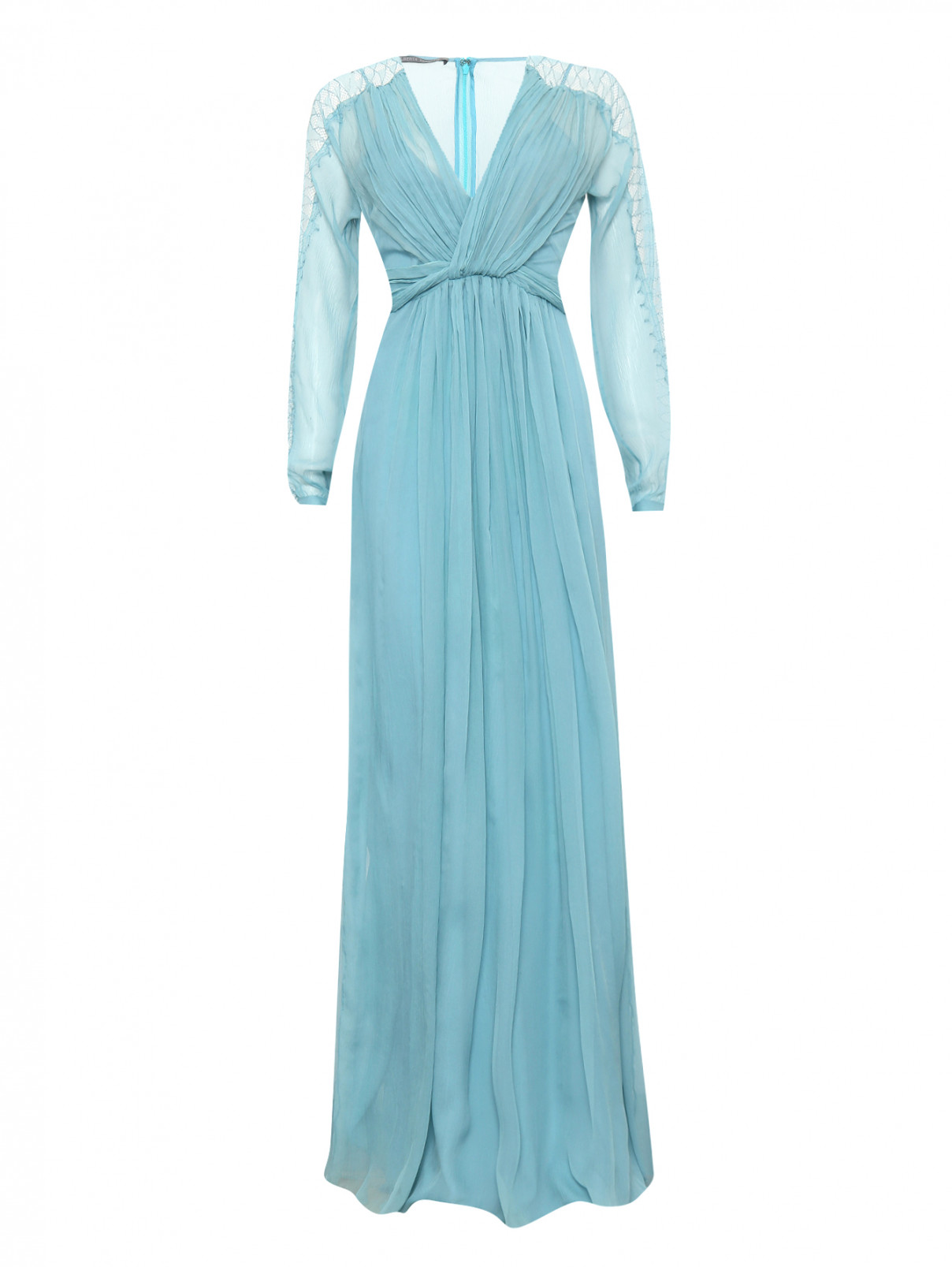 Платье из шелка с кружевной отделкой Alberta Ferretti  –  Общий вид  – Цвет:  Синий
