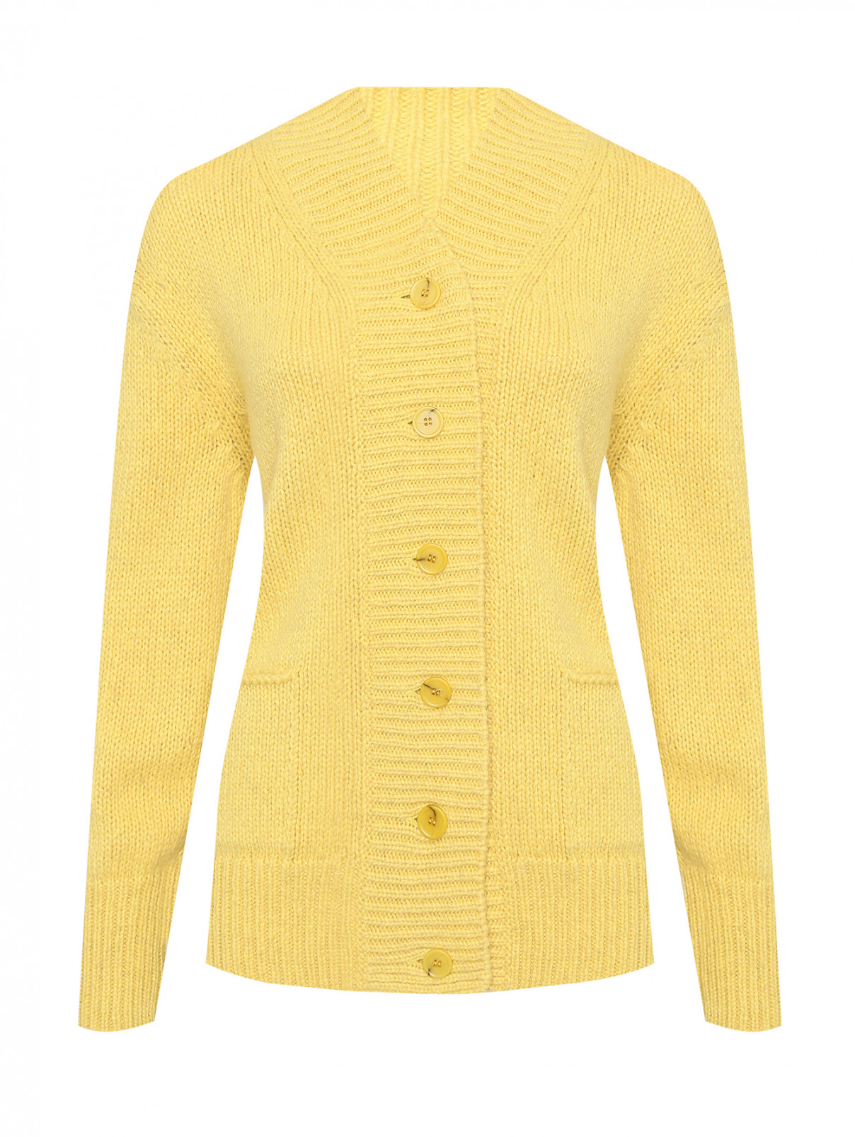 Кардиган из смешанной альпаки с карманами Ermanno Scervino  –  Общий вид  – Цвет:  Желтый