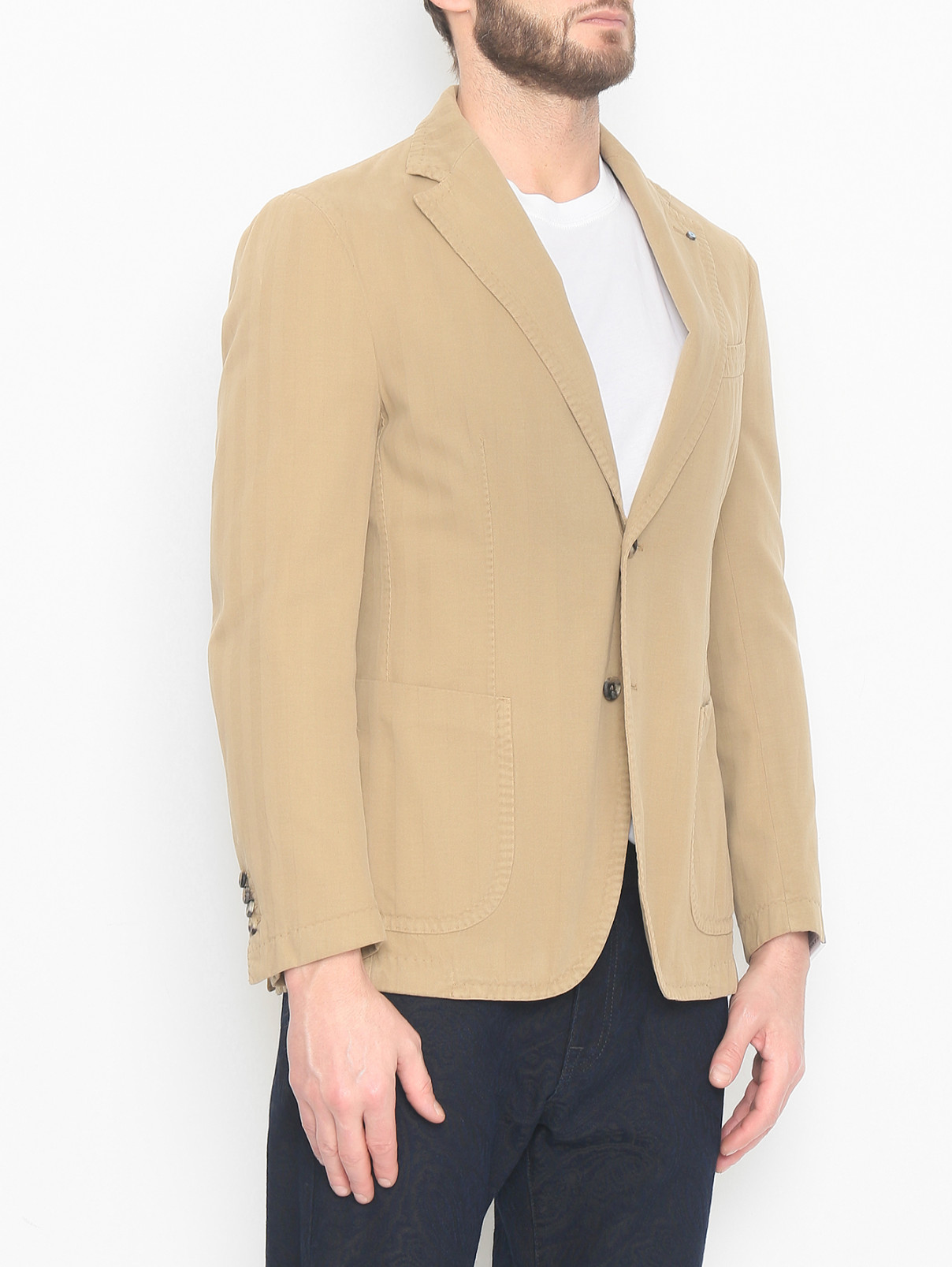 Пиджак из хлопка и кашемира с карманами Giampaolo  –  МодельВерхНиз  – Цвет:  Бежевый