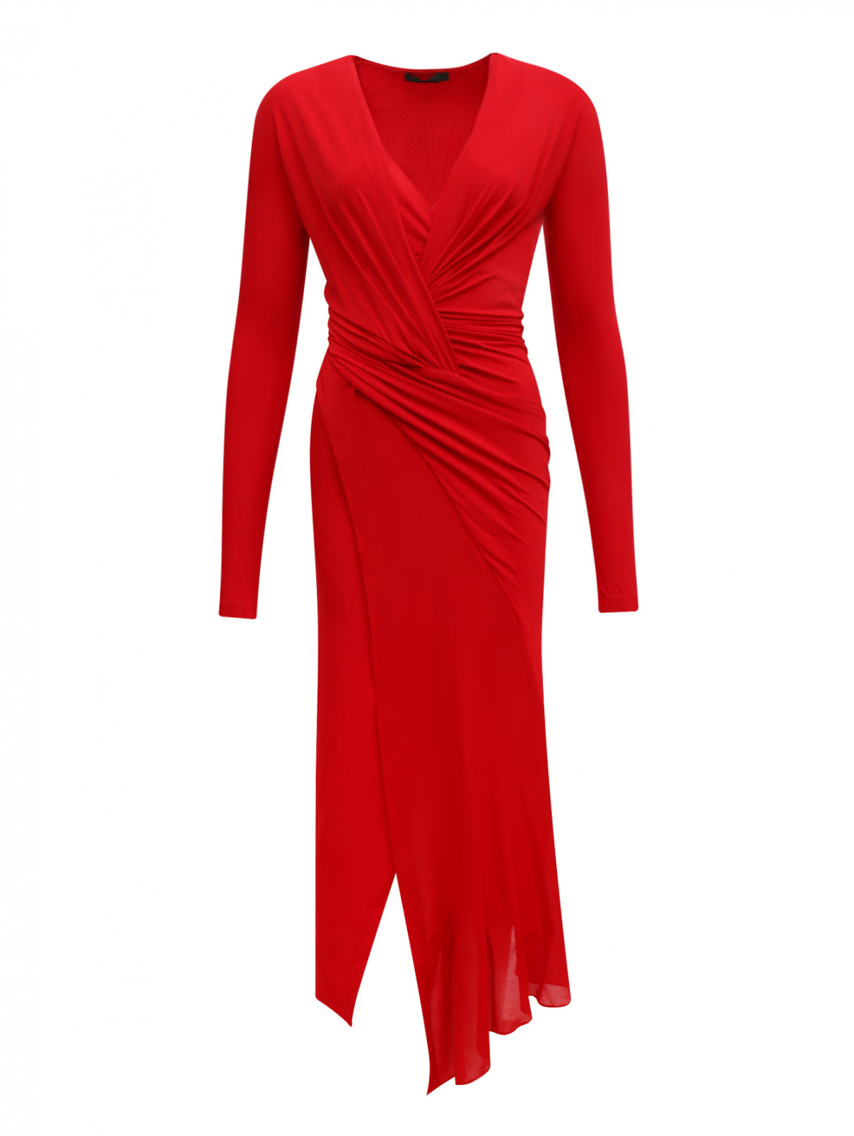 Платье-макси с драпировкой Donna Karan  –  Общий вид  – Цвет:  Красный