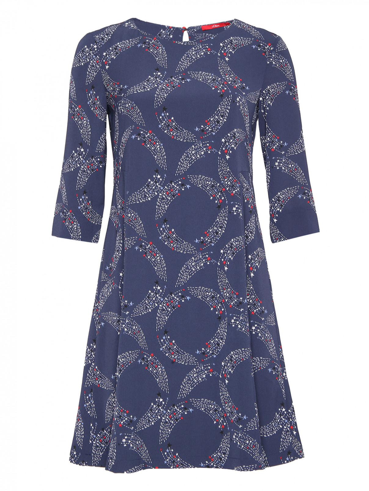 Платье свободного кроя с узором S.Oliver  –  Общий вид  – Цвет:  Синий