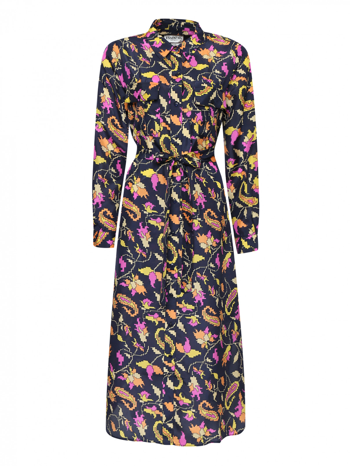Платье из шелка, с геометричным узором Essentiel Antwerp  –  Общий вид  – Цвет:  Мультиколор