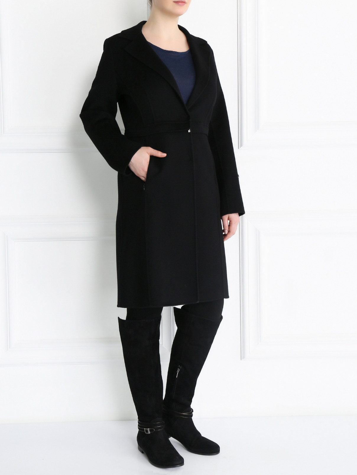 Пальто из кашемира прямого кроя Marina Rinaldi  –  Модель Общий вид  – Цвет:  Черный