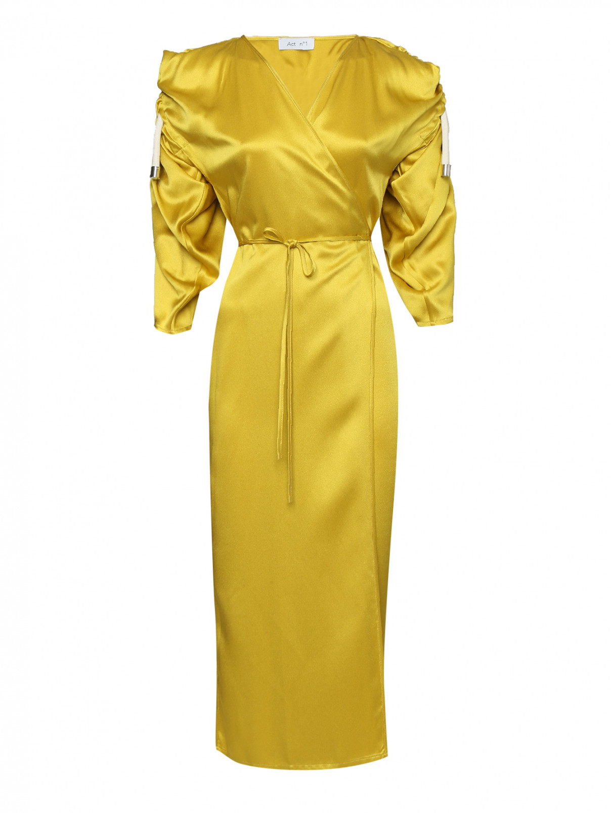 Платье на запах со сборкой по рукавам Act №1  –  Общий вид  – Цвет:  Желтый