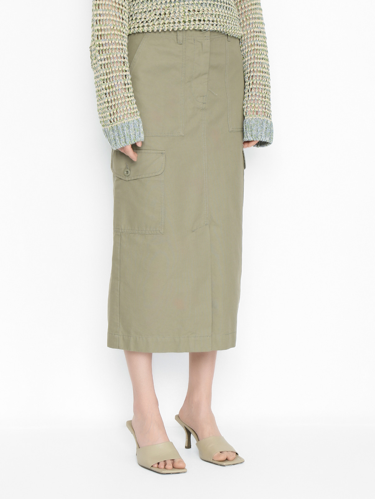 Юбка из хлопка с карманами Weekend Max Mara  –  МодельВерхНиз  – Цвет:  Зеленый
