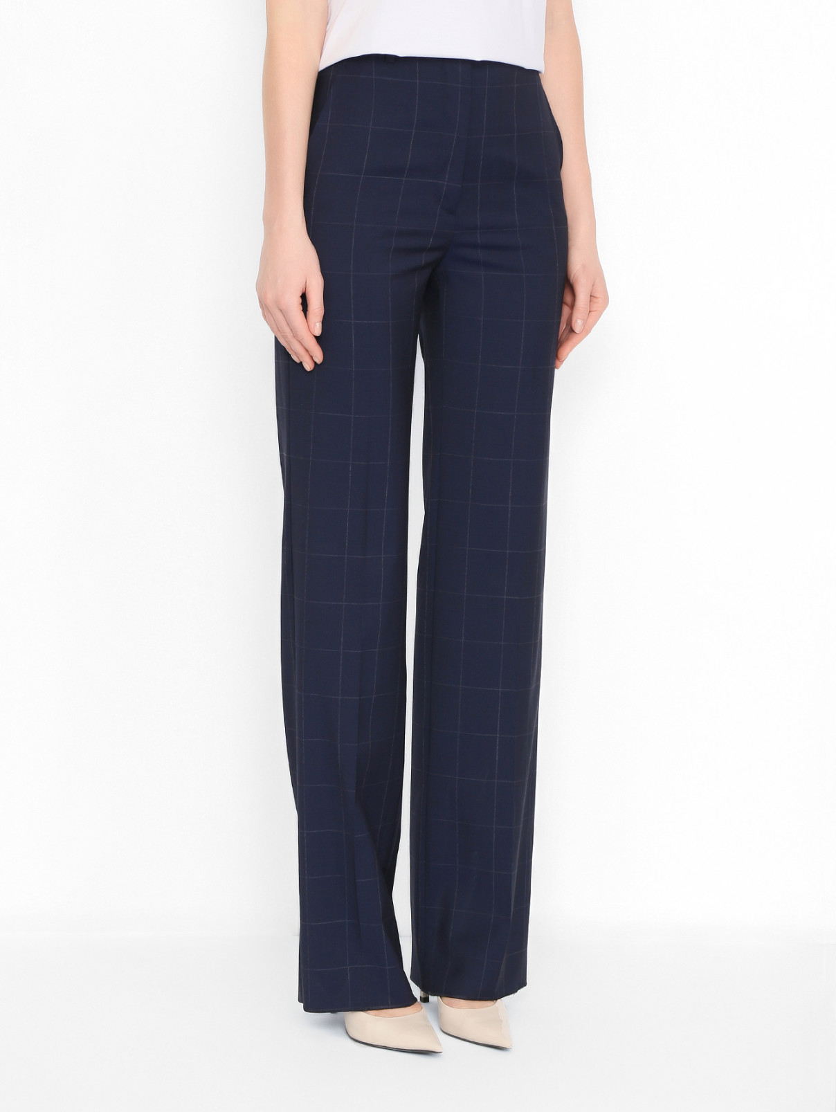 Брюки в тонкую клетку Max Mara  –  МодельВерхНиз  – Цвет:  Синий
