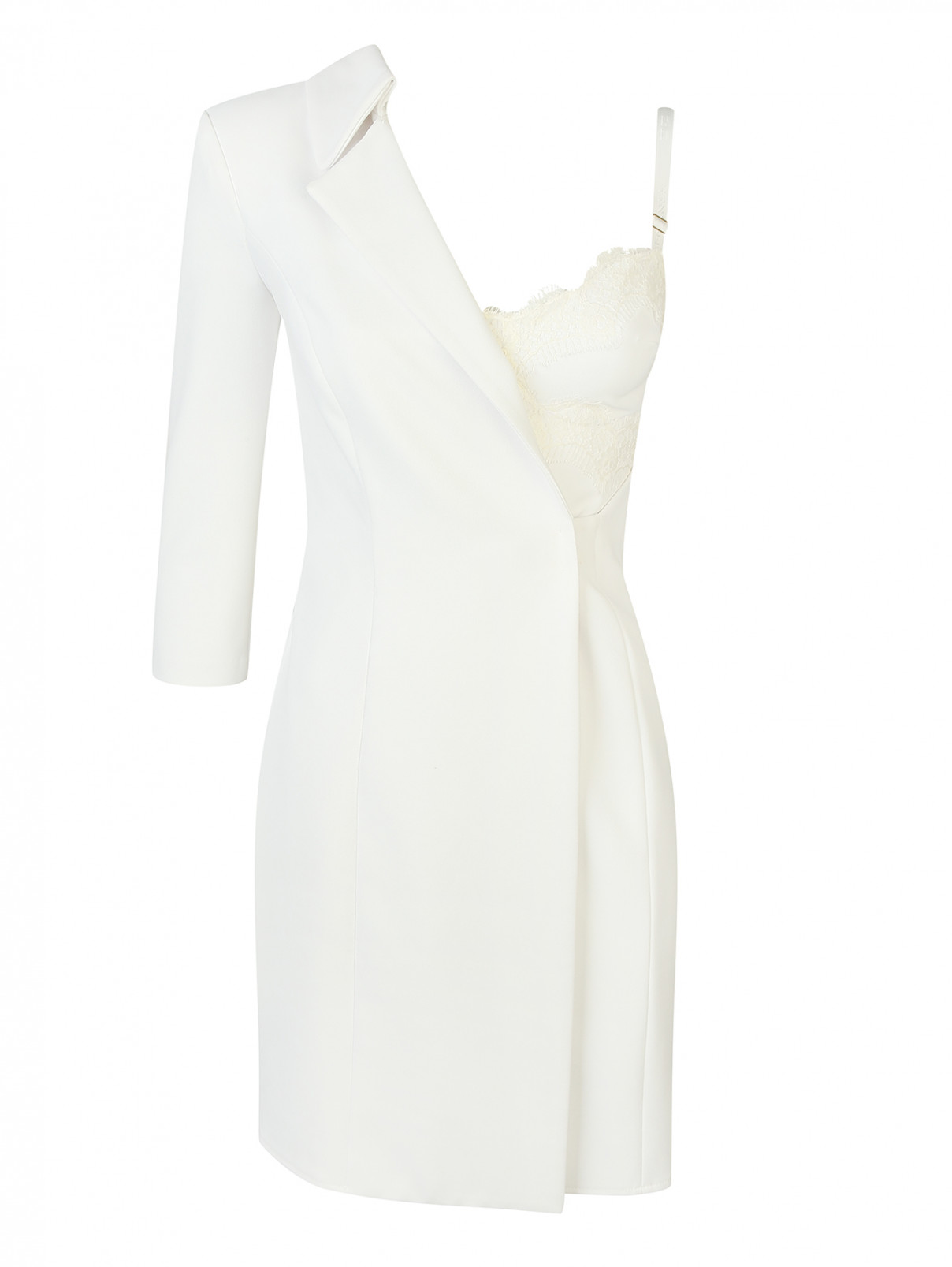 Платье ассиметричное с кружевной отделкой Elisabetta Franchi  –  Общий вид  – Цвет:  Белый