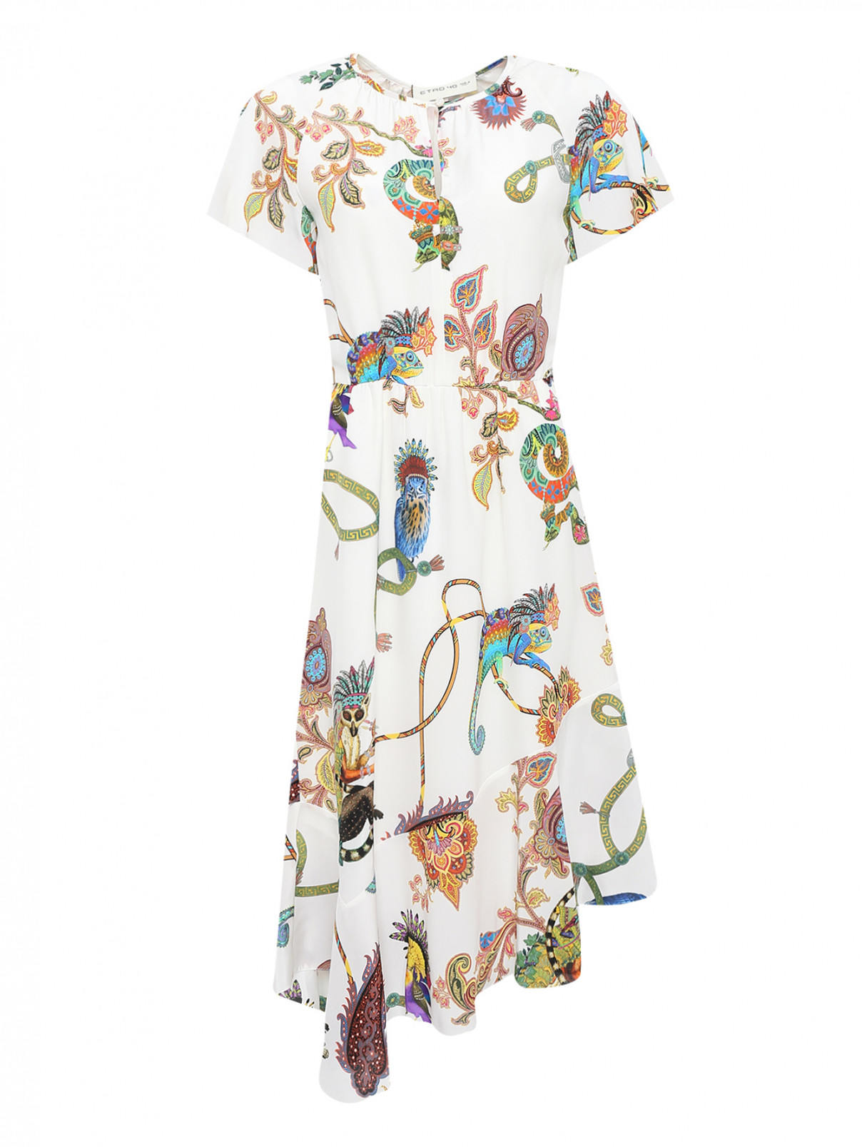 Платье из шелка с ассиметричным низом Etro  –  Общий вид  – Цвет:  Белый