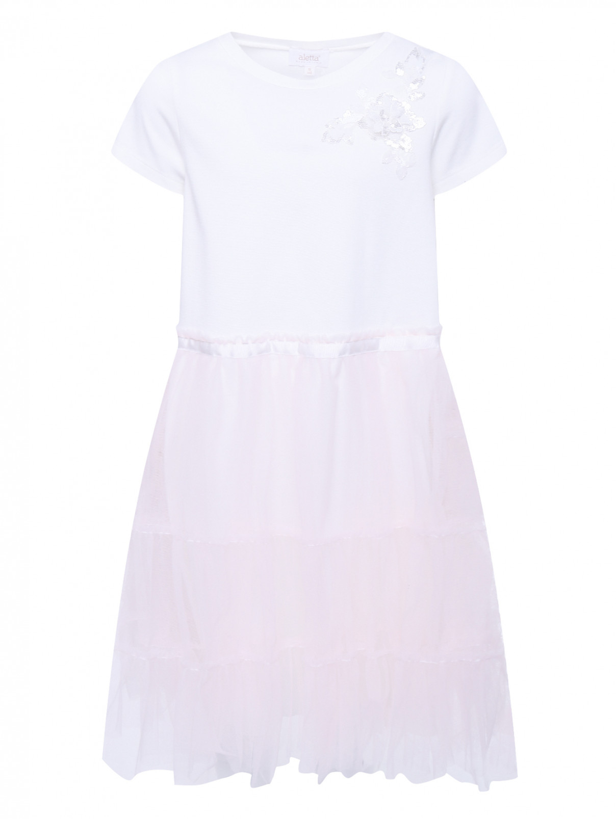 Платье трикотажное с юбкой-сеткой Aletta Couture  –  Общий вид  – Цвет:  Белый