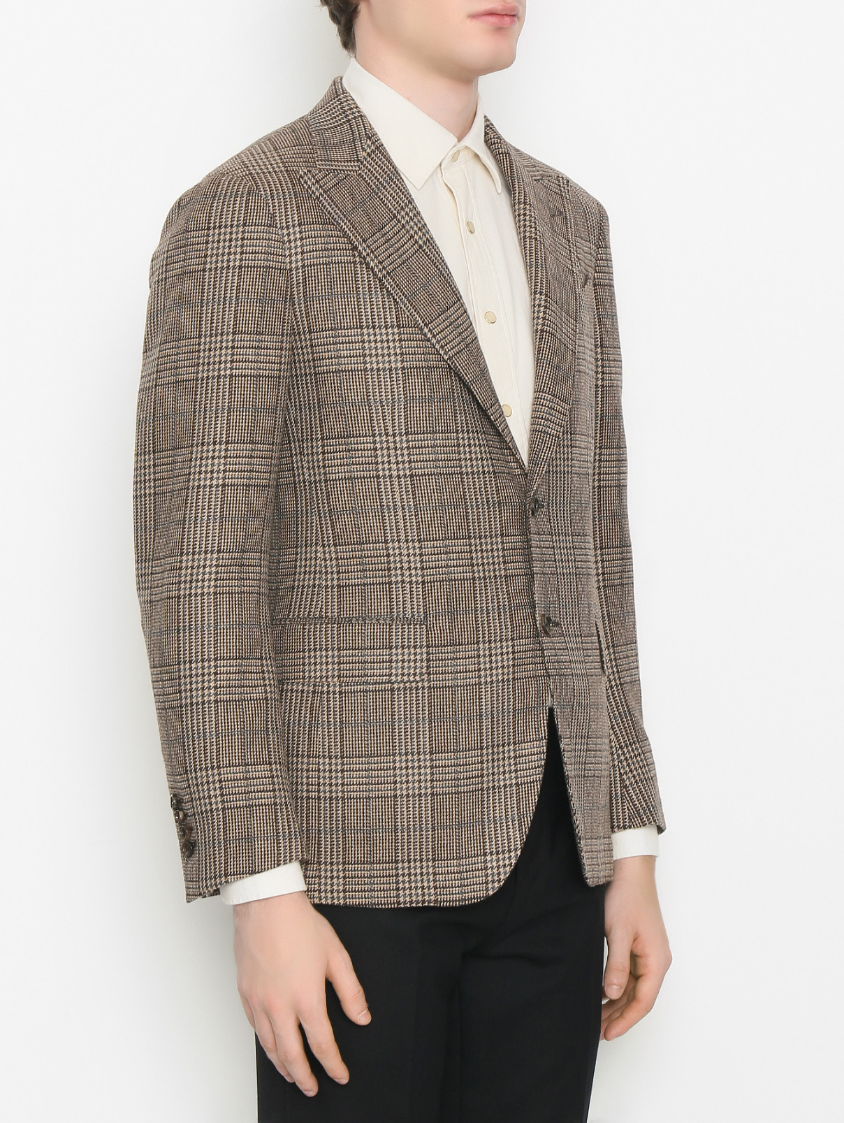 Пиджак из шерсти с узором гусиная лапка LARDINI  –  МодельВерхНиз  – Цвет:  Коричневый