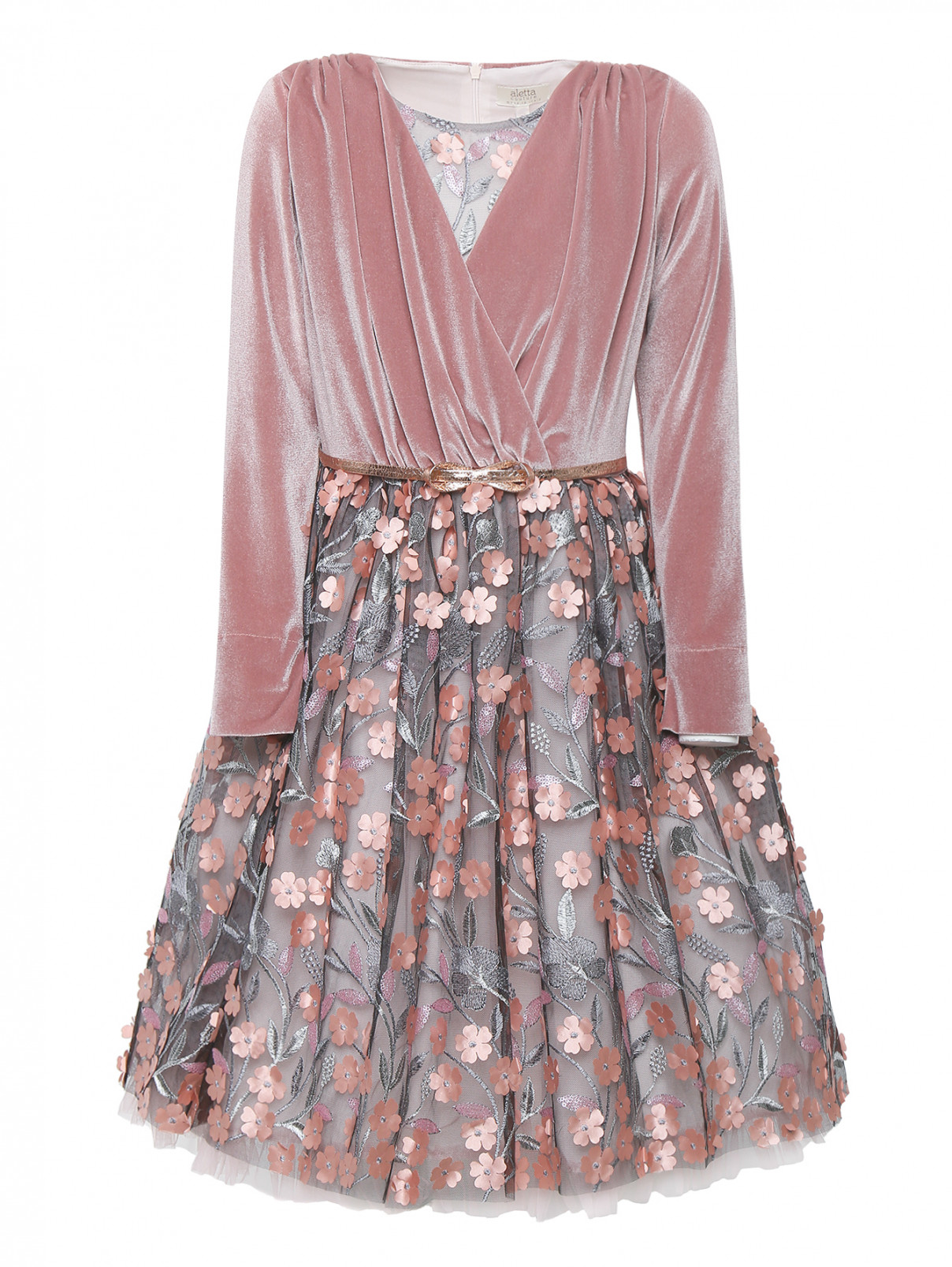 Платье бархатное с пышной юбкой из тюля Aletta Couture  –  Общий вид  – Цвет:  Розовый