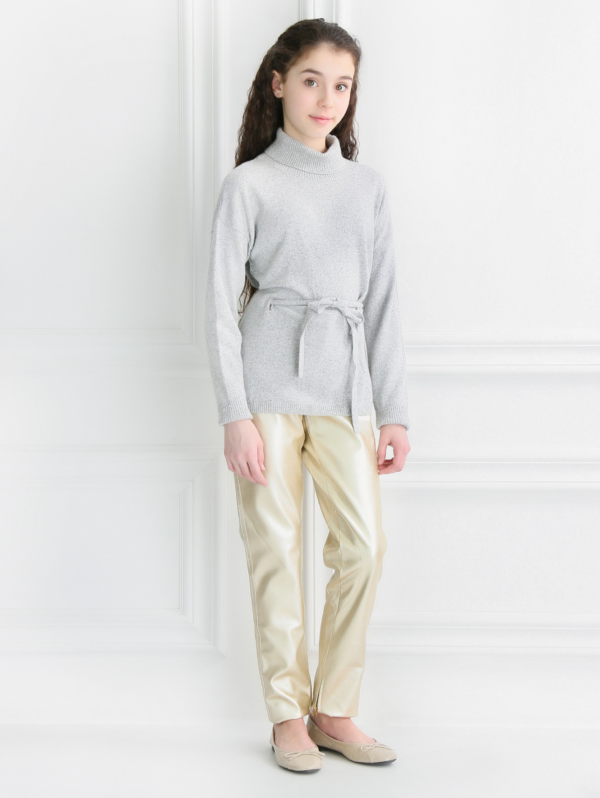 Кожаные брюки прямого кроя MiMiSol  –  Модель Общий вид  – Цвет:  Золотой