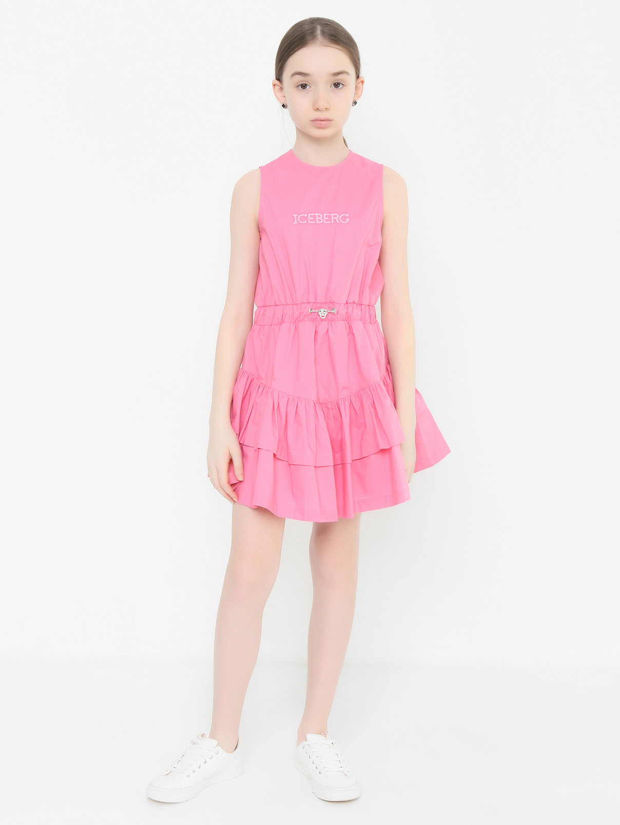 Платье из хлопка с вышивкой Iceberg  –  МодельОбщийВид  – Цвет:  Розовый