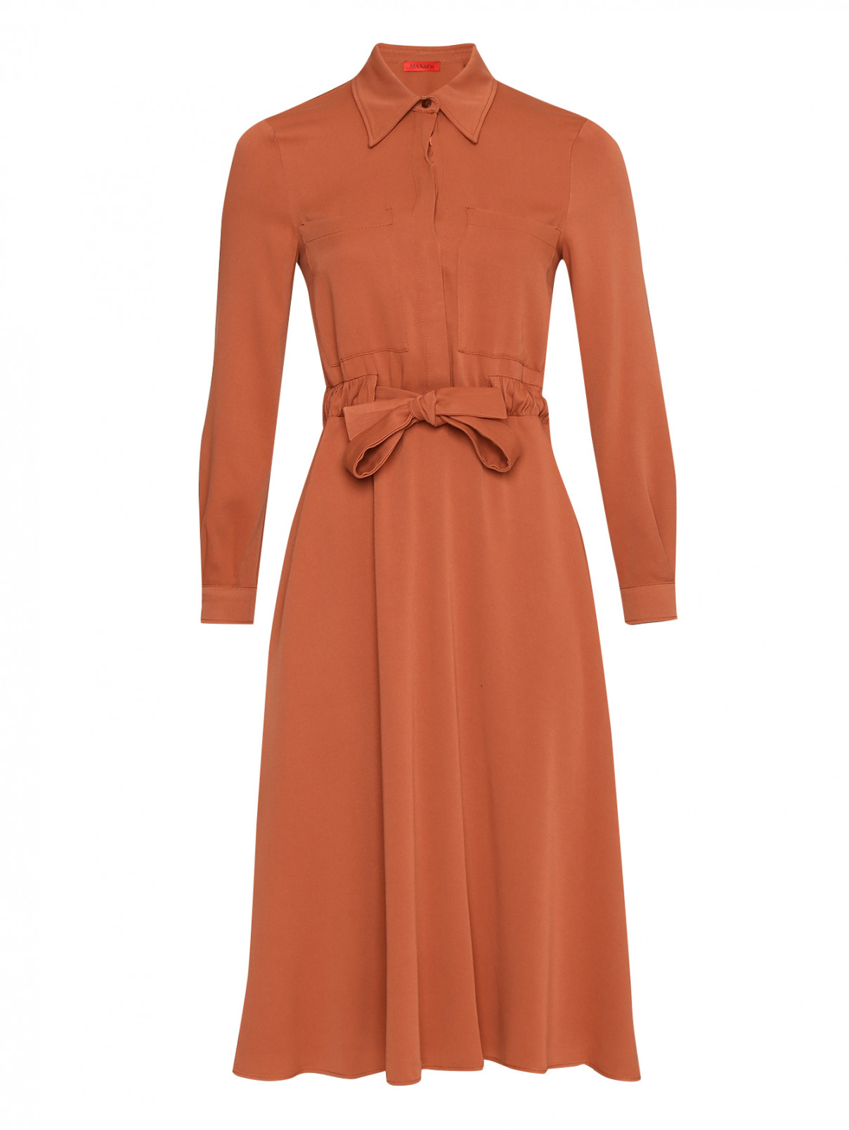 Платье-миди с накладными карманами Max&Co  –  Общий вид  – Цвет:  Оранжевый