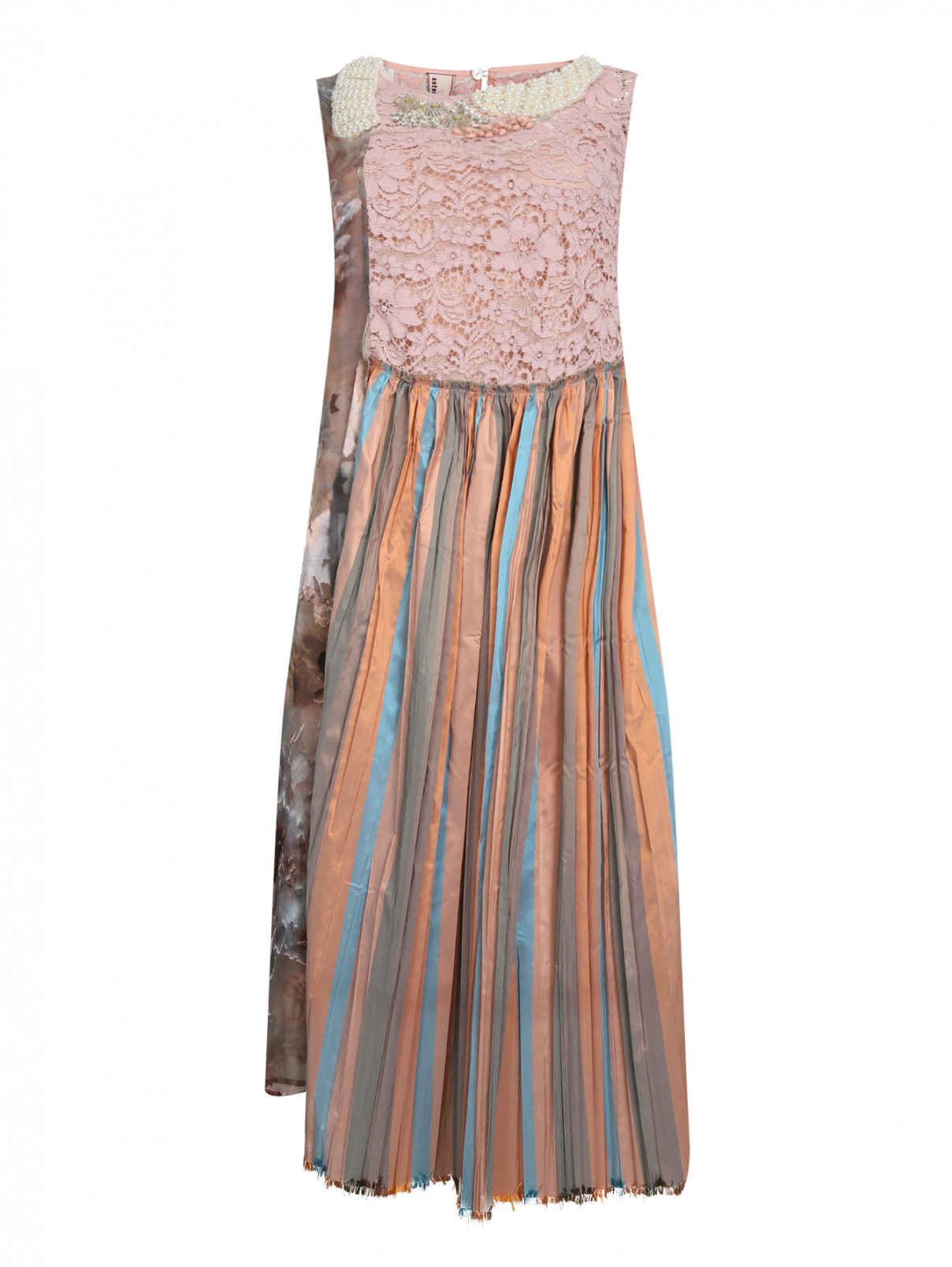 Платье на подкладе из комбинированного шелка с аппликацией из жемчуга Antonio Marras  –  Общий вид  – Цвет:  Серый