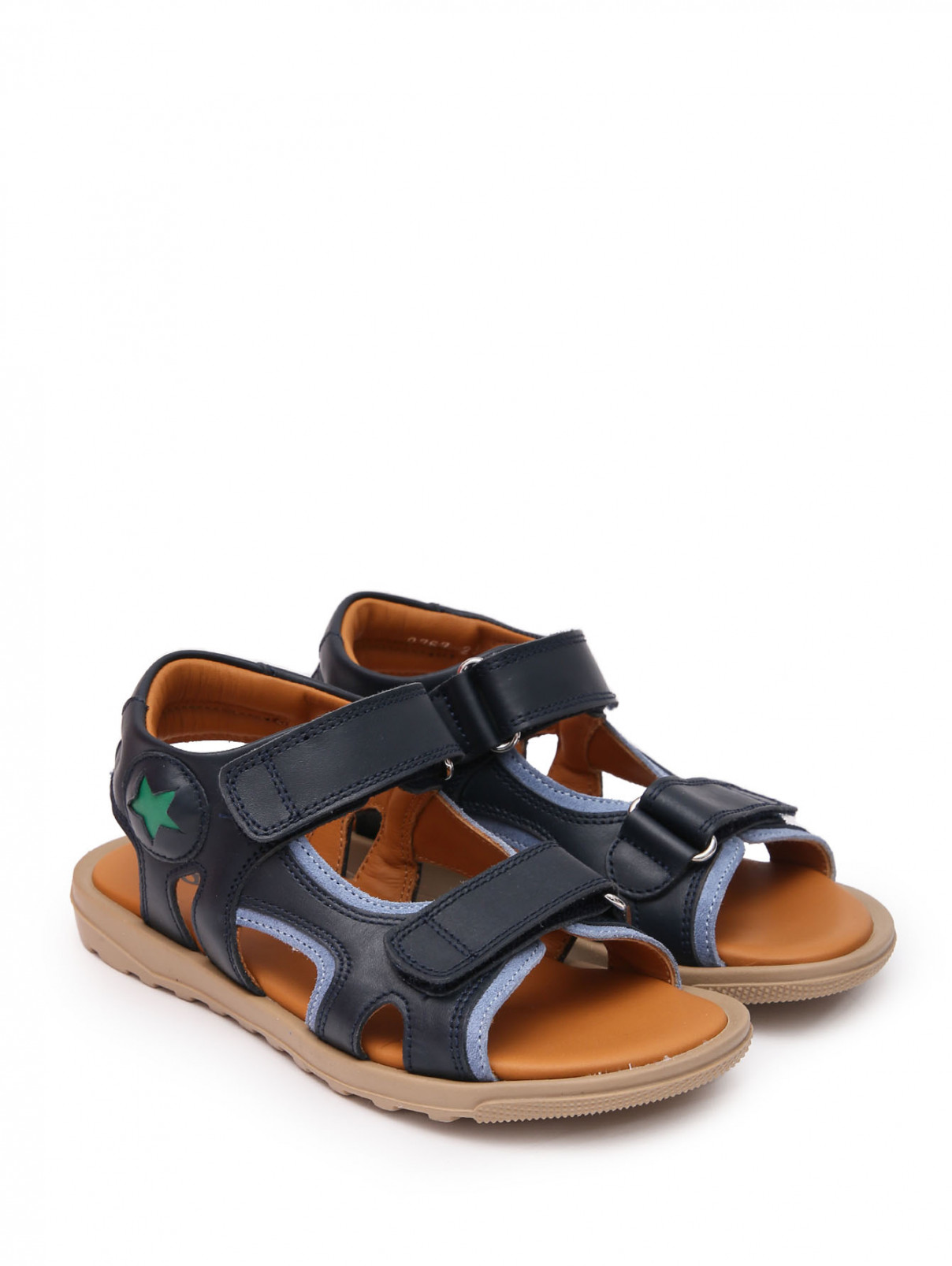 Кожаные сандалии с липучками Rondinella  –  Общий вид  – Цвет:  Синий