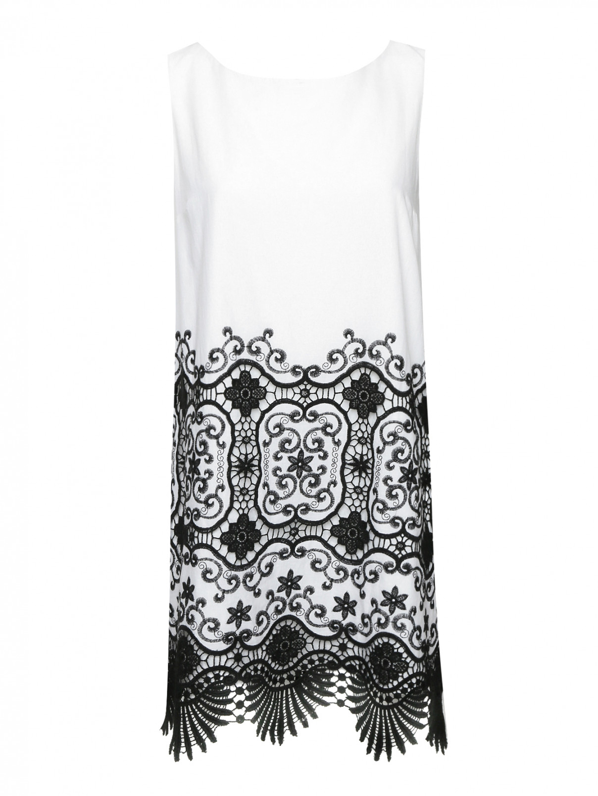 Платье-мини с контрастной отделкой Pierre Mantoux  –  Общий вид  – Цвет:  Белый