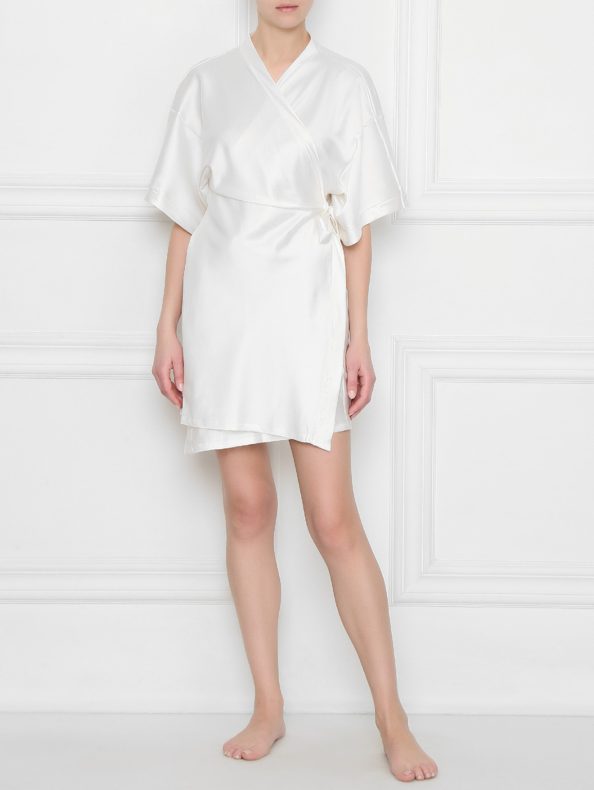 Халат прямого кроя с принтом Moschino Underwear  –  МодельОбщийВид  – Цвет:  Белый
