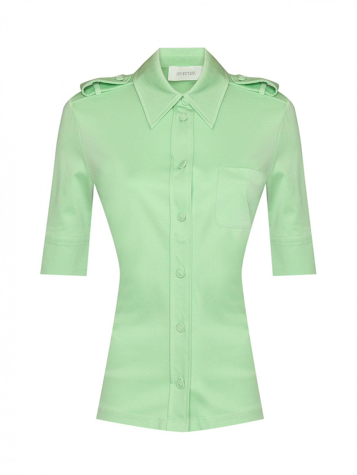 Рубашка с коротким рукавом на пуговицах Sportmax  –  Общий вид  – Цвет:  Зеленый