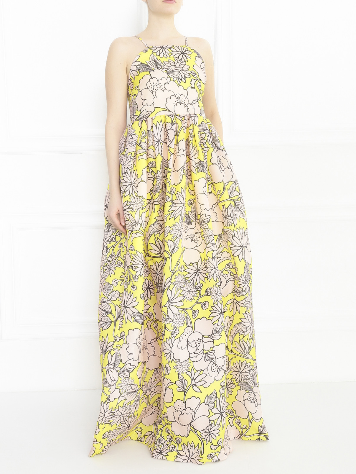 Платье-макси из шелка с цветочным узором MSGM  –  Модель Общий вид  – Цвет:  Узор