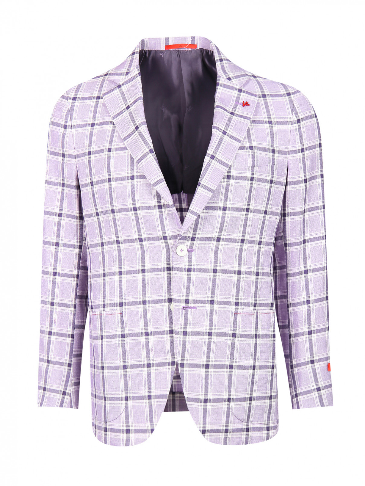 Пиджак однобортный из шерсти с узором "клетка" Isaia  –  Общий вид  – Цвет:  Фиолетовый