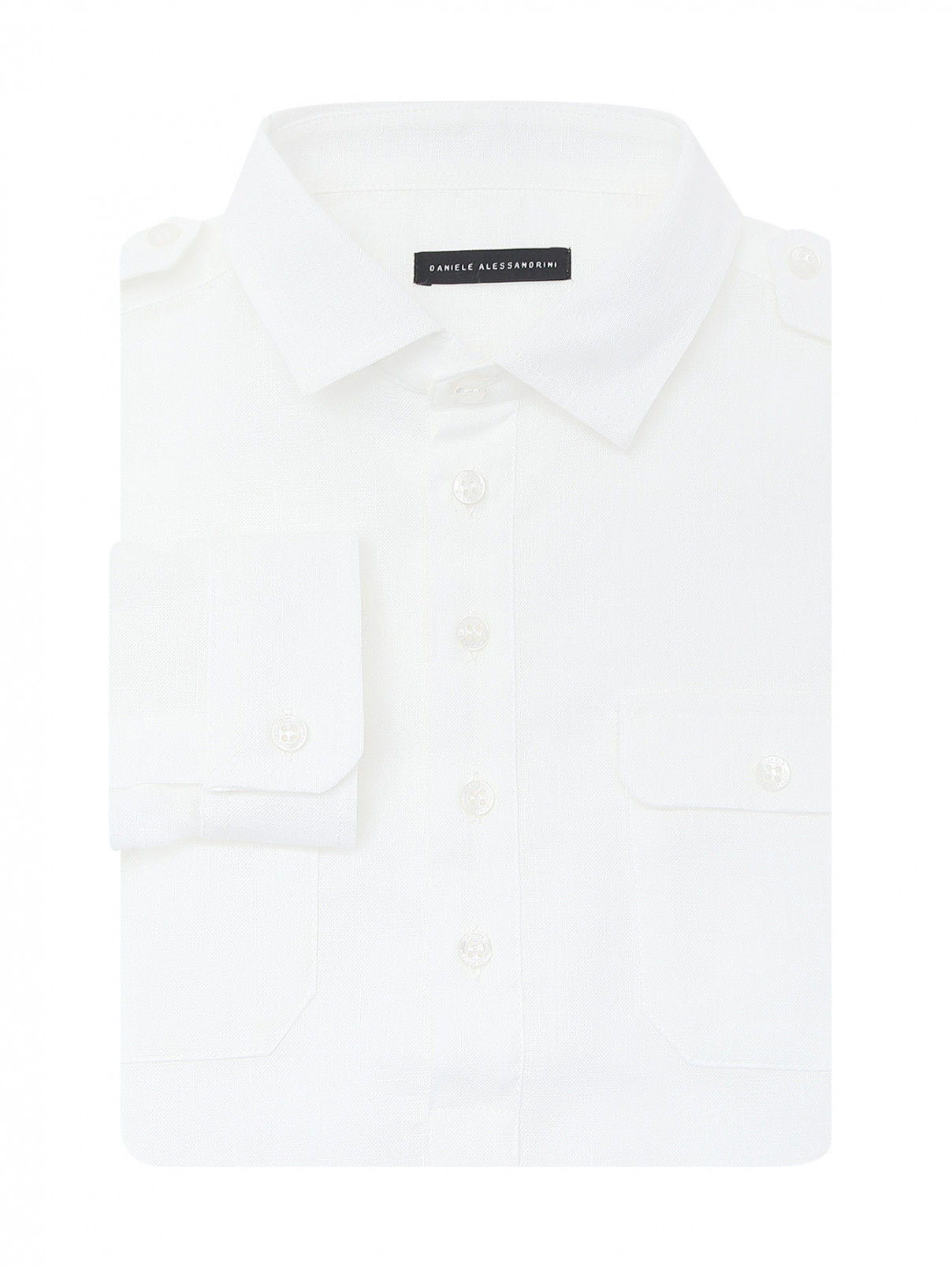 Однотонная рубашка из вискозы и льна Daniele Alessandrini  –  Общий вид  – Цвет:  Белый