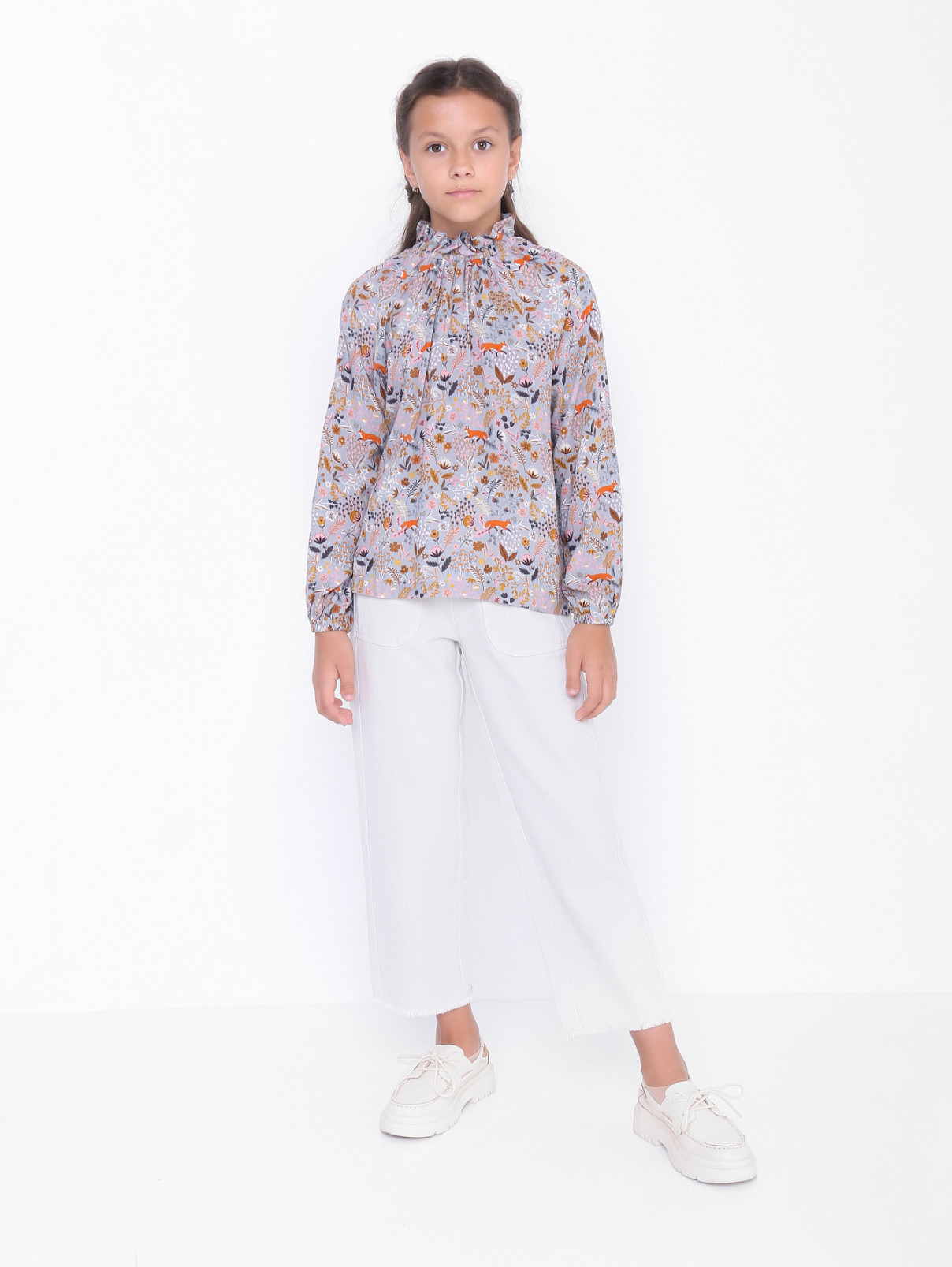Блуза из вискозы с рукавом-реглан Il Gufo  –  МодельОбщийВид  – Цвет:  Узор